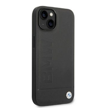 BMW Handyhülle Case iPhone 14 MagSafe kompatibel Echtleder schwarz 6,1 Zoll, Kantenschutz