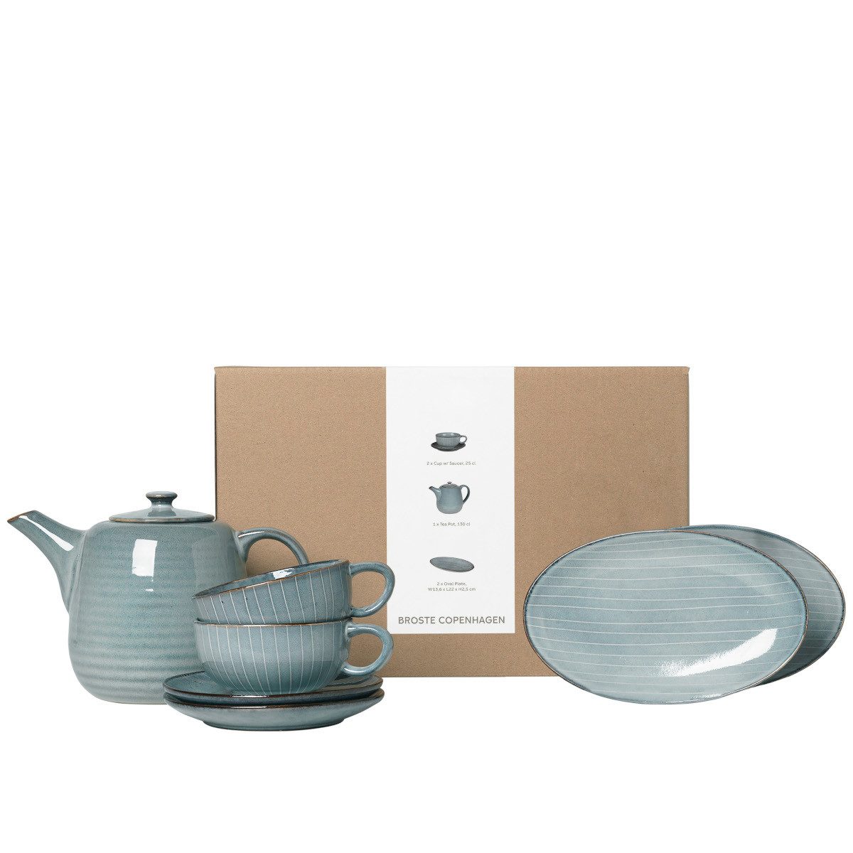 Broste Copenhagen Teeservice Copenhagen Nordic Sea Teeset für Zwei, Steinzeug, Nordic Sea Tee Für Zwei