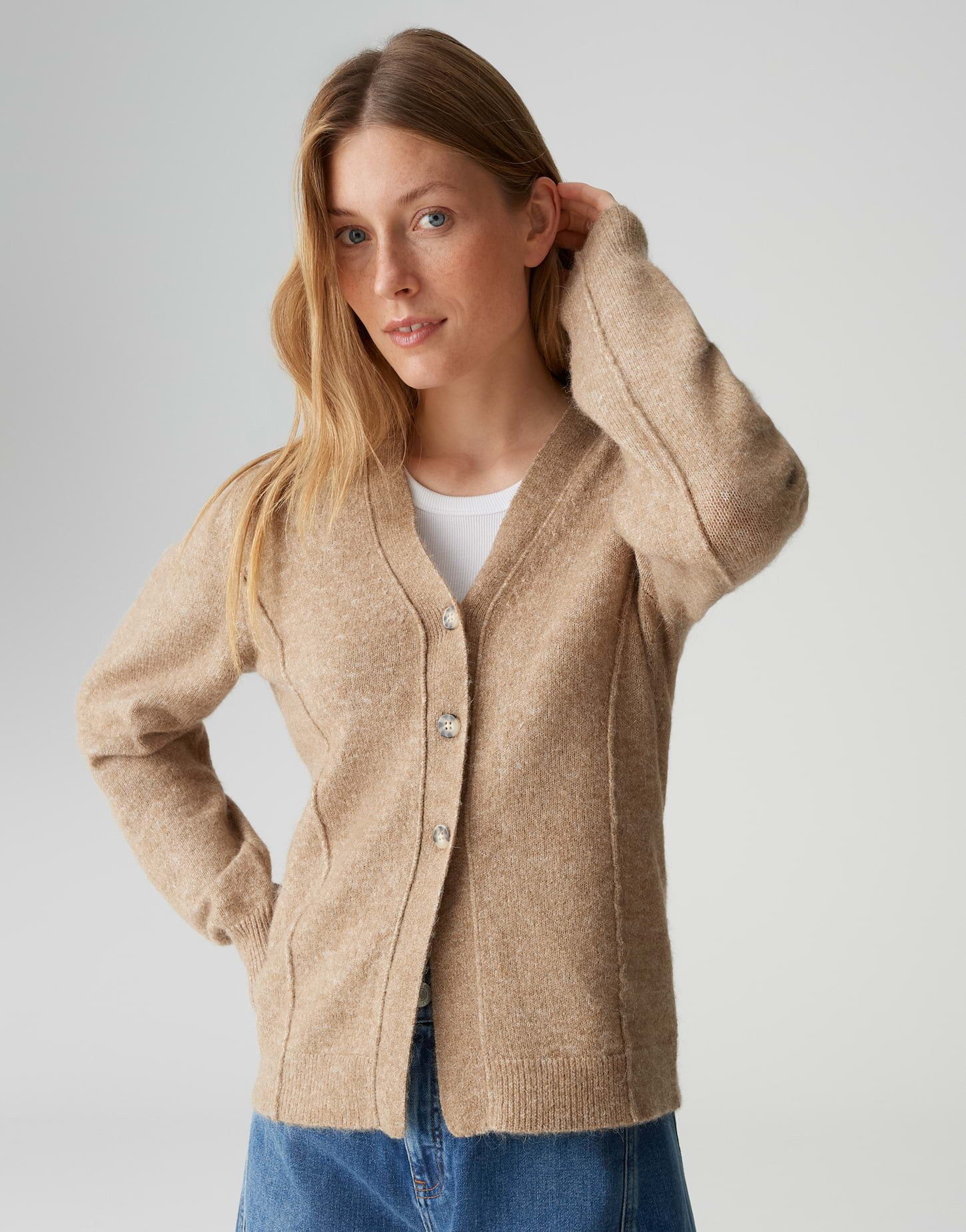 OPUS Strickjacke DARIEL Slim tailliert im Alpaka Wollmix figurbetonte Passform, weicher Griff