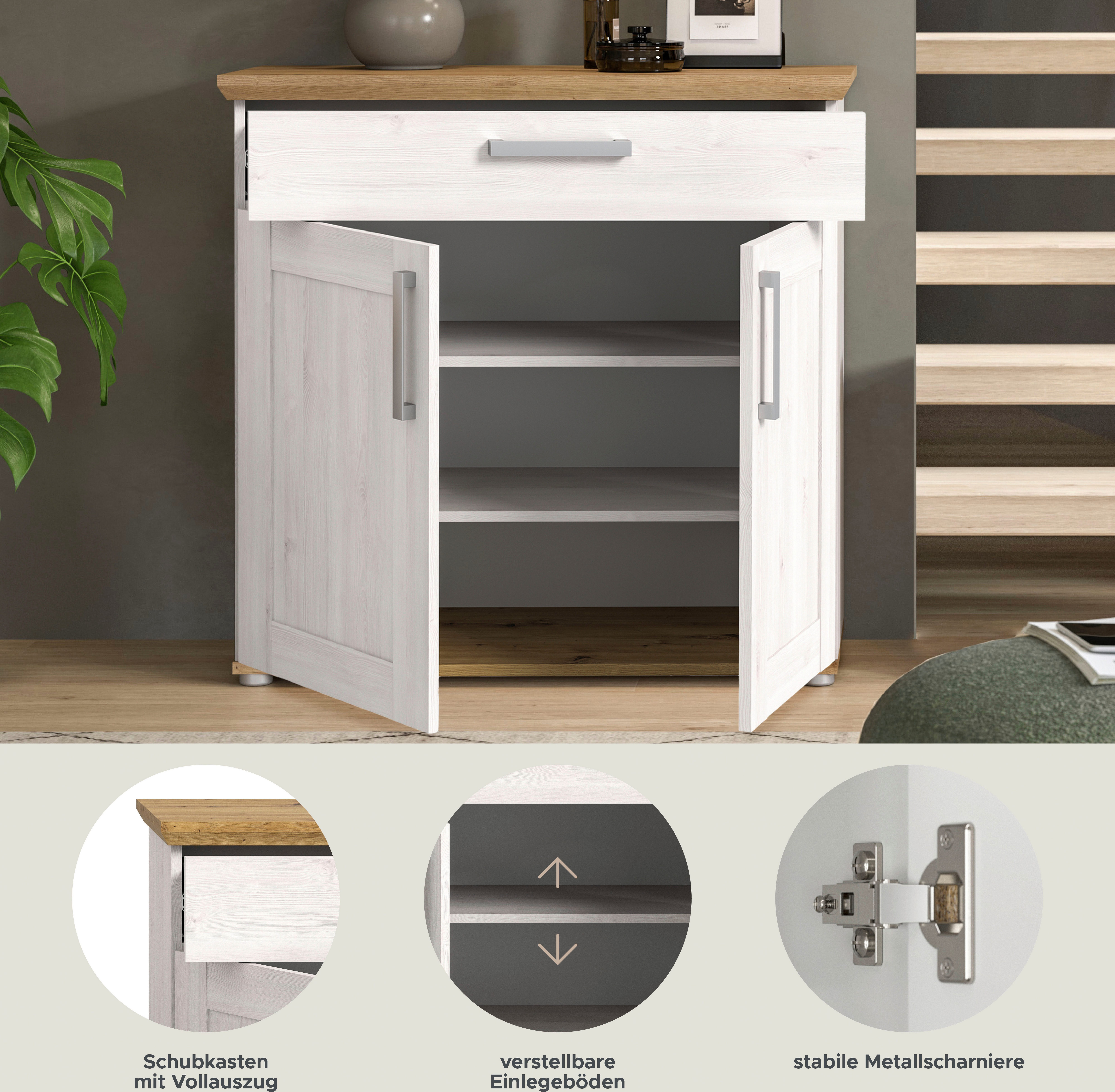Home affaire Schuhschrank COSENZA, Breite 95 cm, 2 Türen, 2 Böden, 1 Schubkasten in Landhausoptik, Kommode, Anrichte, Schrank, Sideboard