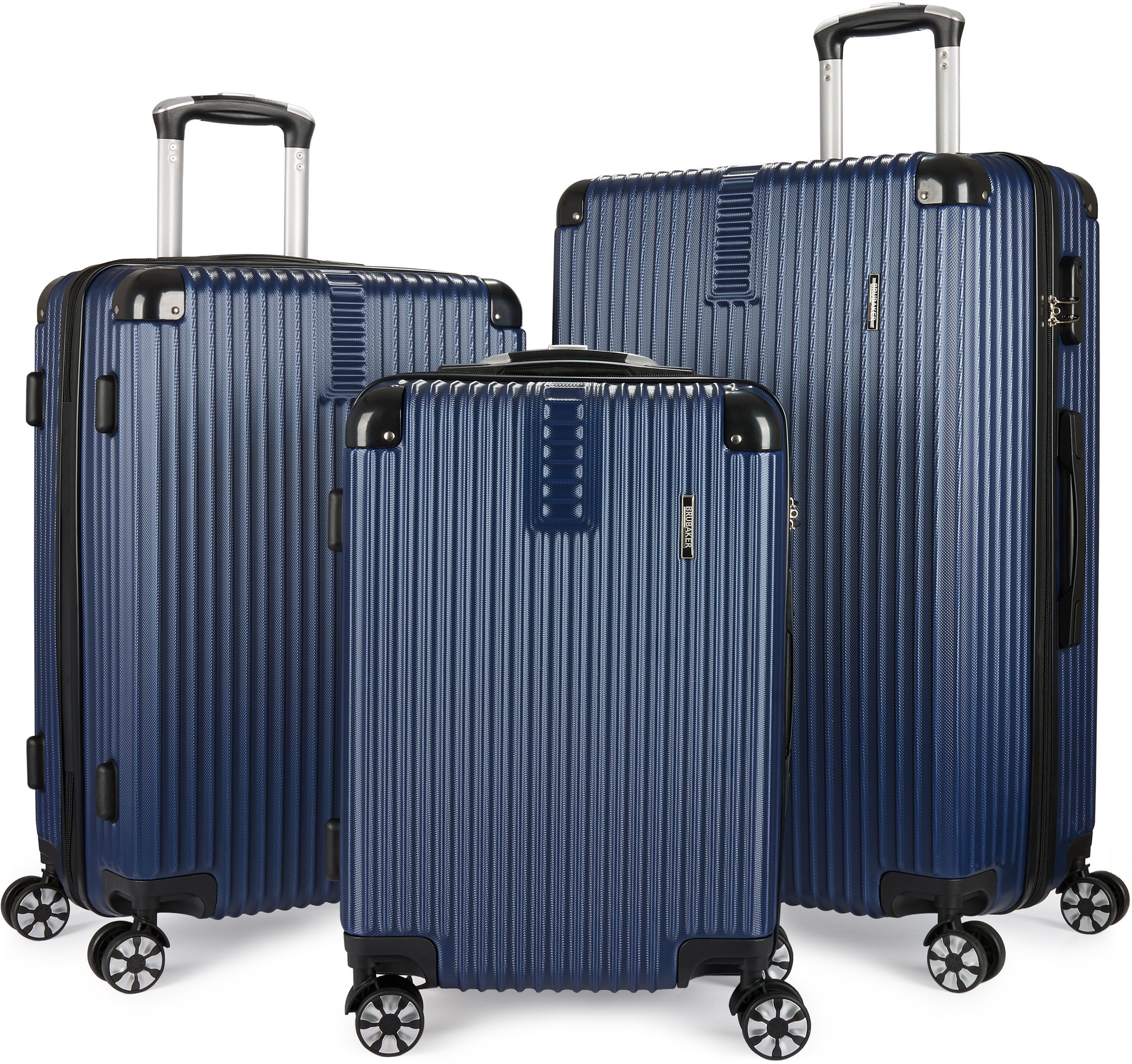 BRUBAKER Kofferset London - Reisekoffer Set inklusive Handgepäck - Hartschalen Koffer, 4 Rollen, (ABS Trolleys (M, L, XL), 3 tlg., Boardcase), mit Zahlenschloss, 4 Rollen und Komfort Tragegriffen