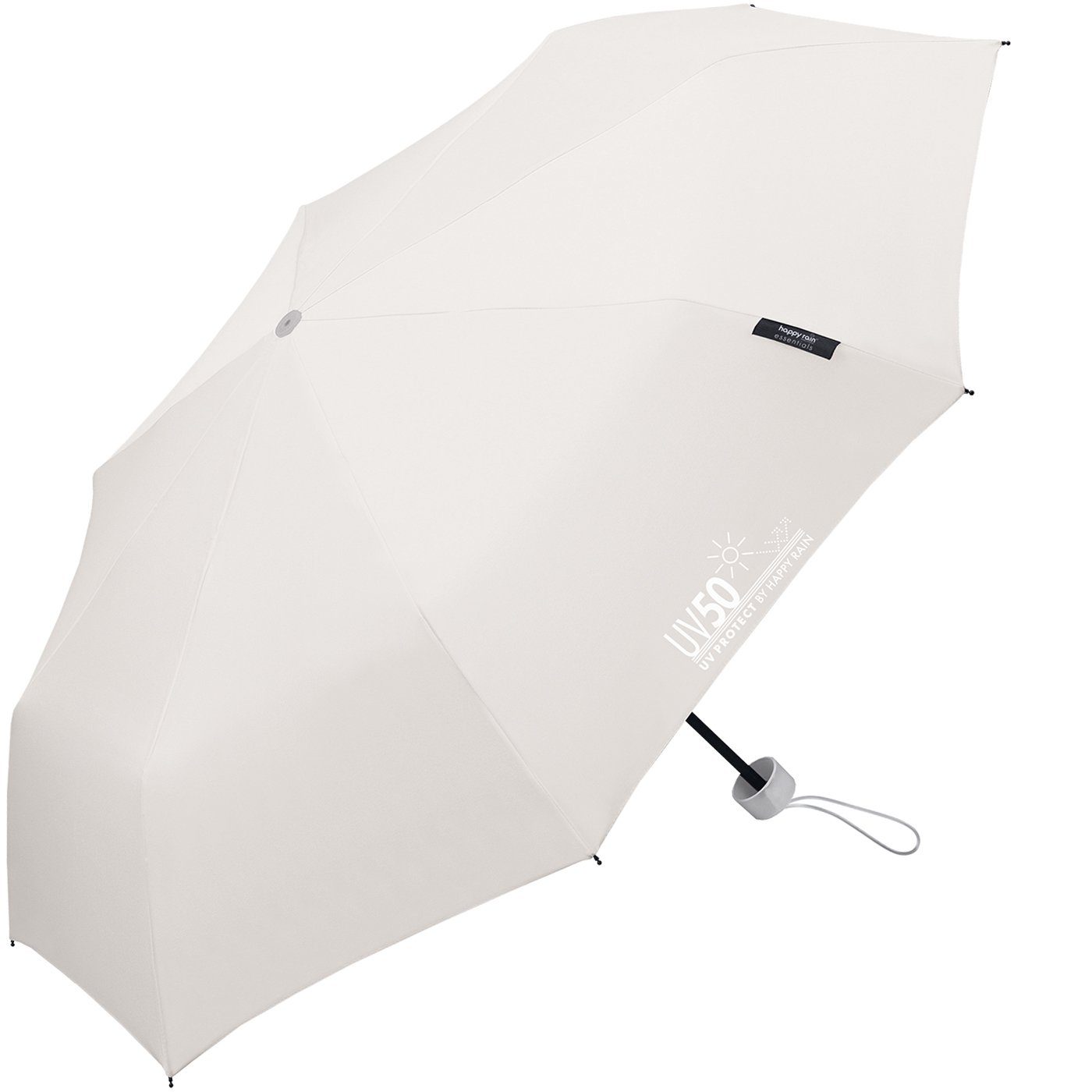 Sonne HAPPY vor Taschenregenschirm Regen UV-Protect schützt UV50 Sonnenschutz, Super-Mini-Schirm grau mit RAIN und