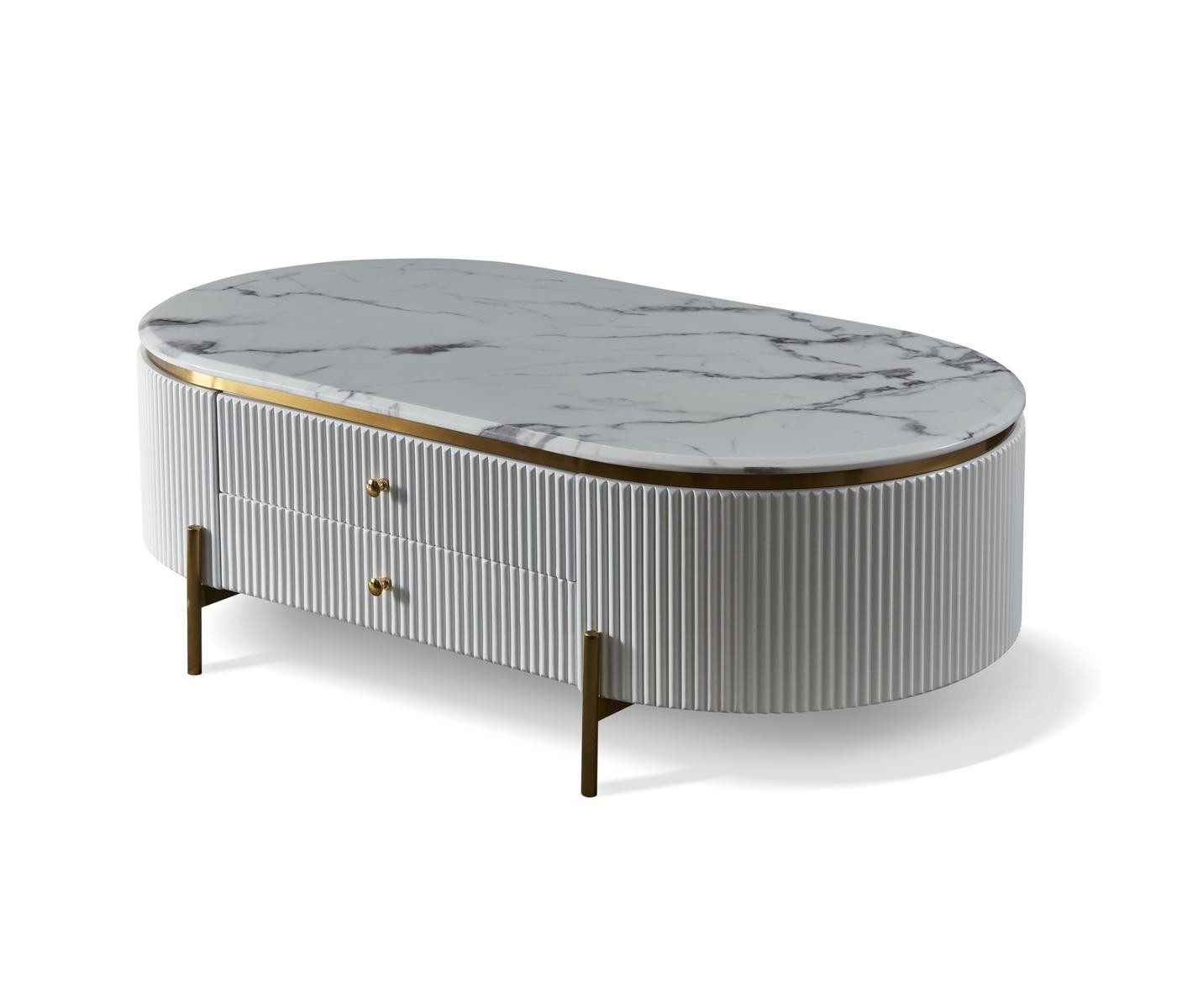 Xlmoebel Couchtisch Holz Couchtisch in Weiß mit Edelstahl-Elementen und Schubladen, Made in Europa