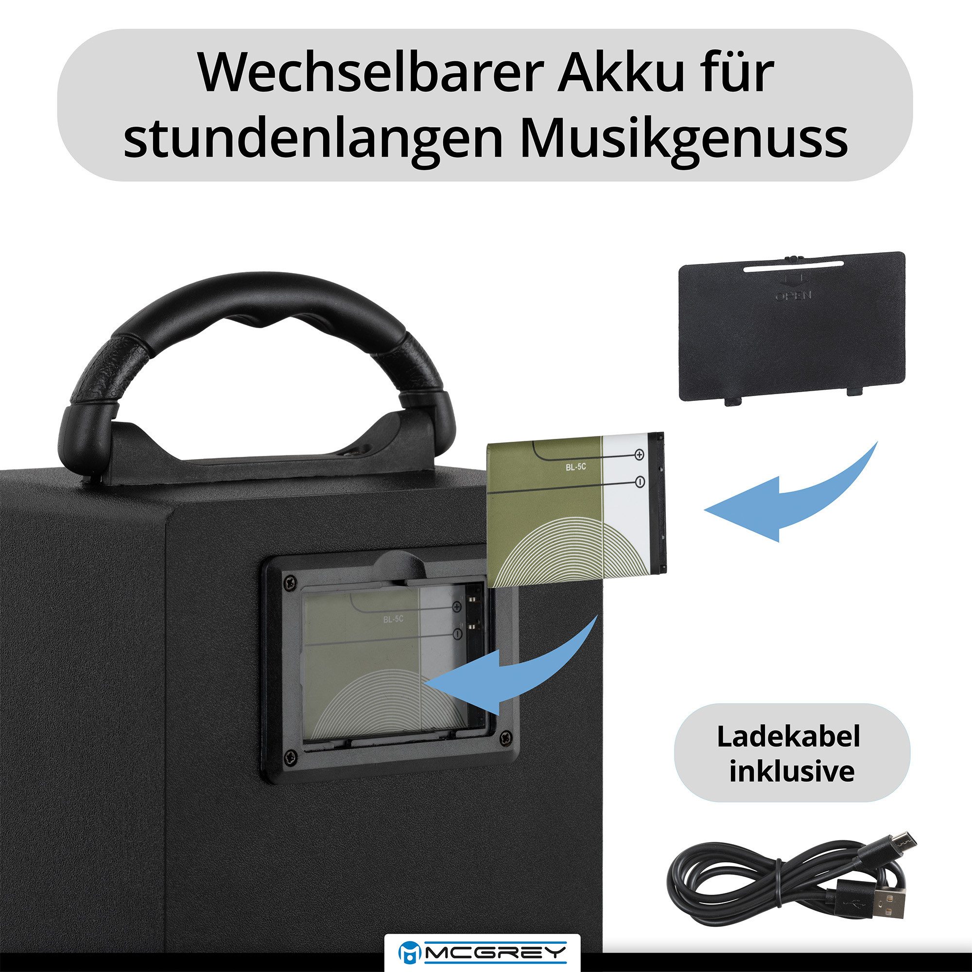 McGrey Tragbarer Speaker für vielseitigen Einsatz inklusive Fernbedienung - Bluetooth-Lautsprecher (6 W, FM-Radio mit 30 speicherbaren Senderplätzen integriert) – Bild 5 von 5