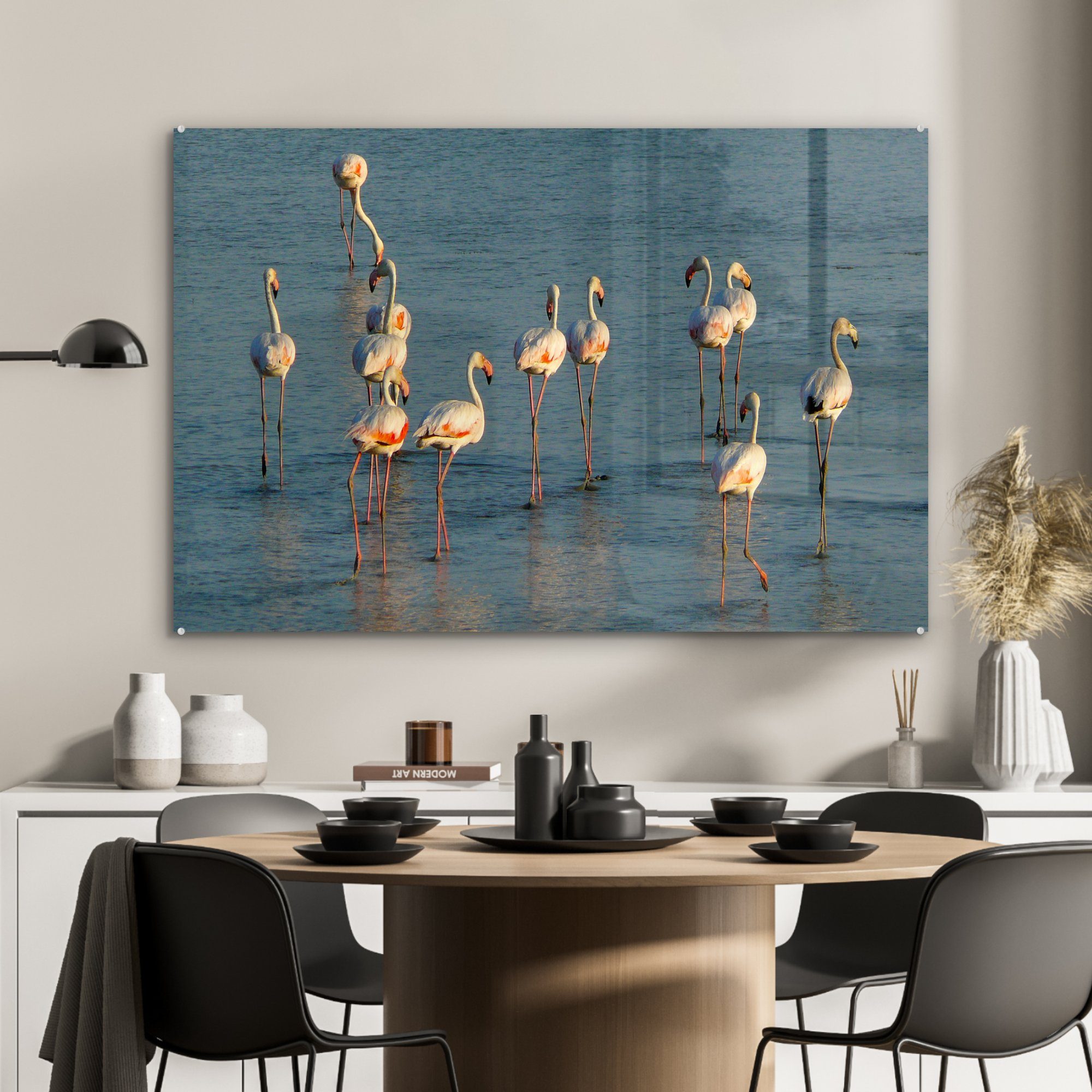 MuchoWow Acrylglasbild Flamingos im Doñana-Nationalpark & St), Wohnzimmer Spanien, Acrylglasbilder in Schlafzimmer (1
