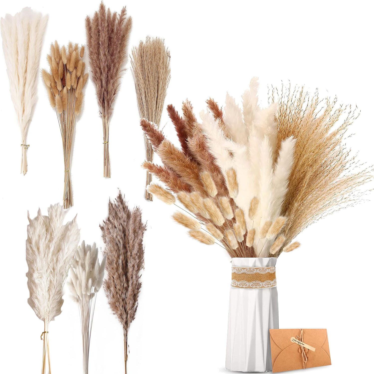 Kunstblumenstrauß 125 Stück Pampasgras Trockenblumen,Boho Tischdeko für Hoc günstig online kaufen