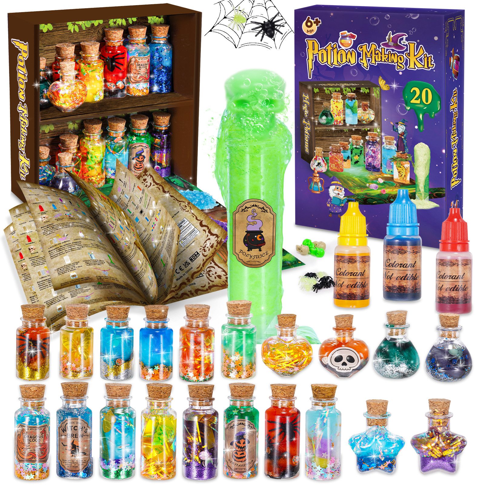 Wootoy Kreativset Zaubertrank-Experimentierkasten für Kinder Lernspielzeug Bastelset, (Zubehör mit Zauberflaschen Hexenkessel Zauberstab und Feenstaub, 1-tlg., mit faszinierenden Reaktionen wie Blubbern Schichten Leuchteffekten), für Partys Bastelprojekte und kreative Geschenkideen