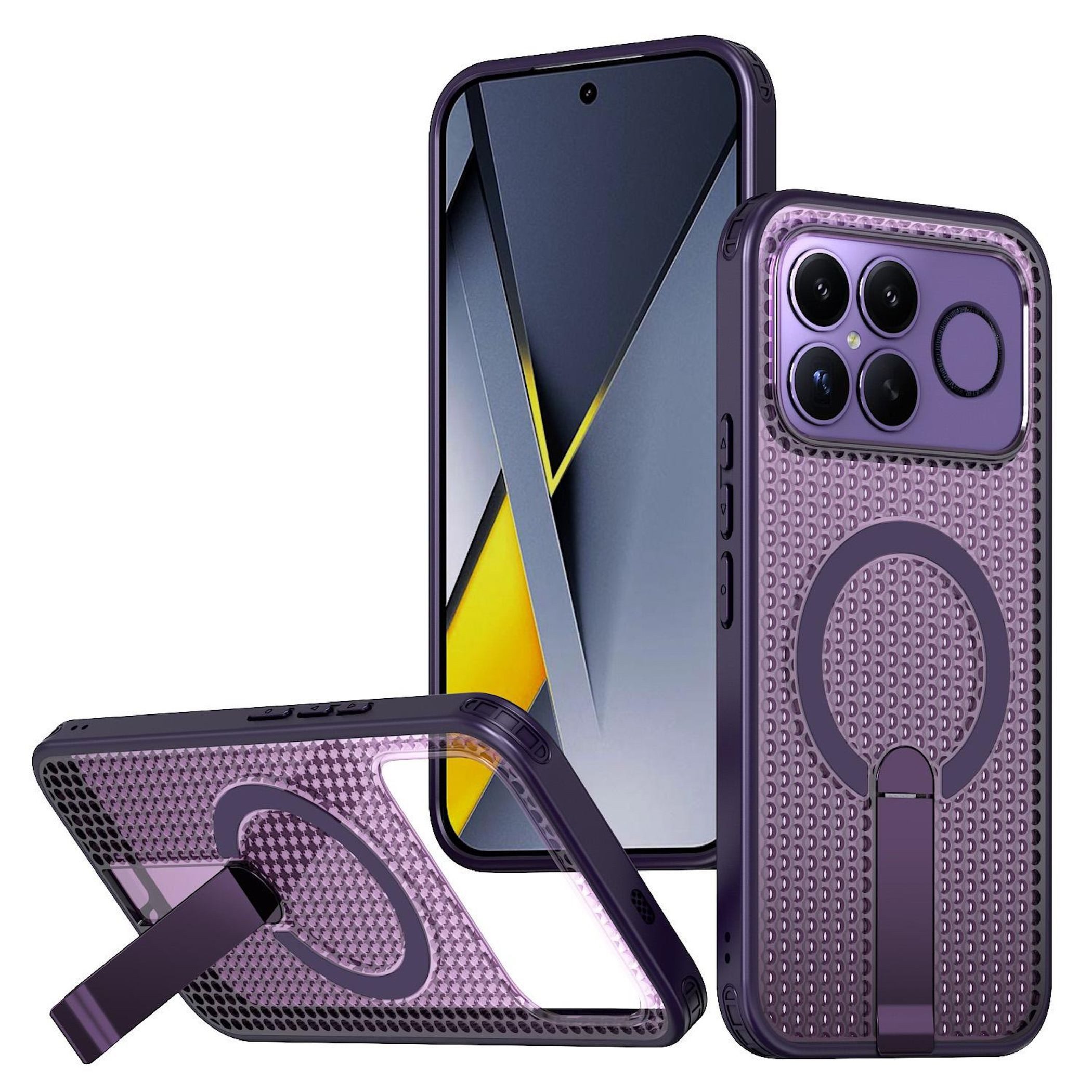 Wigento Handyhülle MagSafe für Xiaomi Poco F8 Ultra Honeycomb Kühlend Cover Lila 6,74 Zoll, MagSafe, Standfunktion, Kühlstruktur