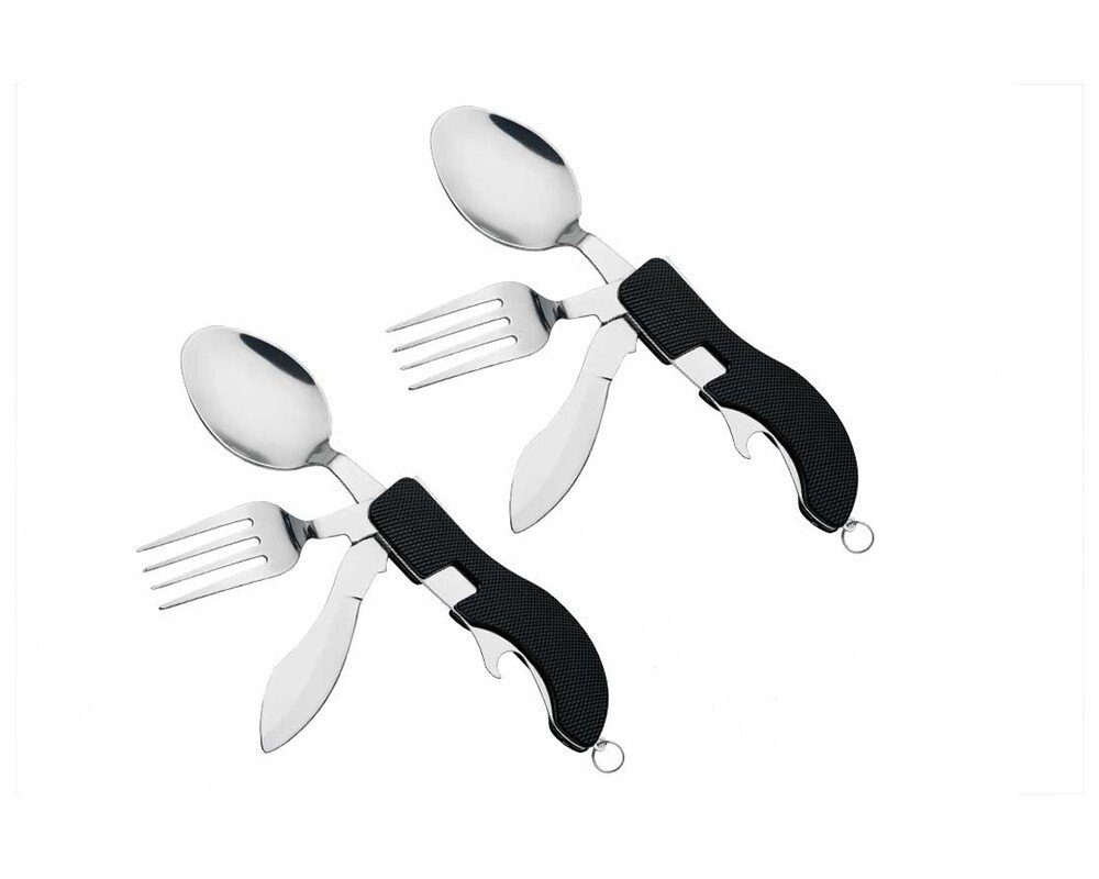 Michelino Besteck-Set 2-tlg. 4in1 Campingbesteck-Set Outdoorbesteck Schwarz (2-tlg) – Bild 2 von 2