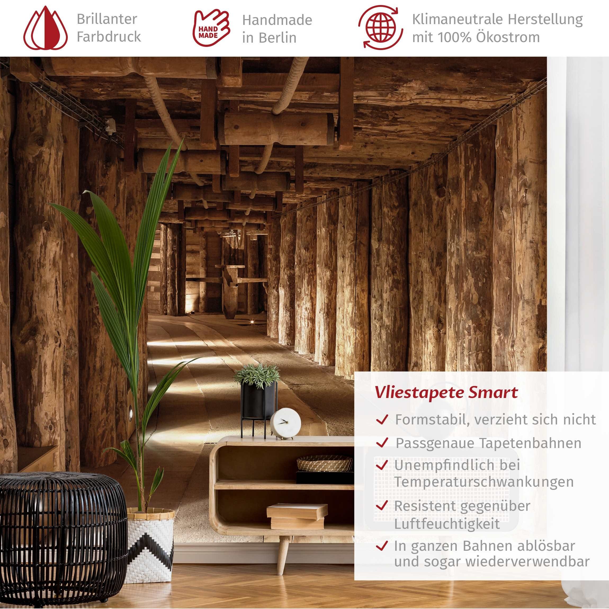 Bilderdepot24 3D-Tapete Effekt Alte Goldmine 3D-Optik Modern Wanddeko Raumtiefe Holzoptik, Glatt, Matt, (Vliestapete inkl. Kleister oder selbstklebend), Wohnzimmer Schlafzimmer Küche Flur Fototapete Vliestapete Wandtapete