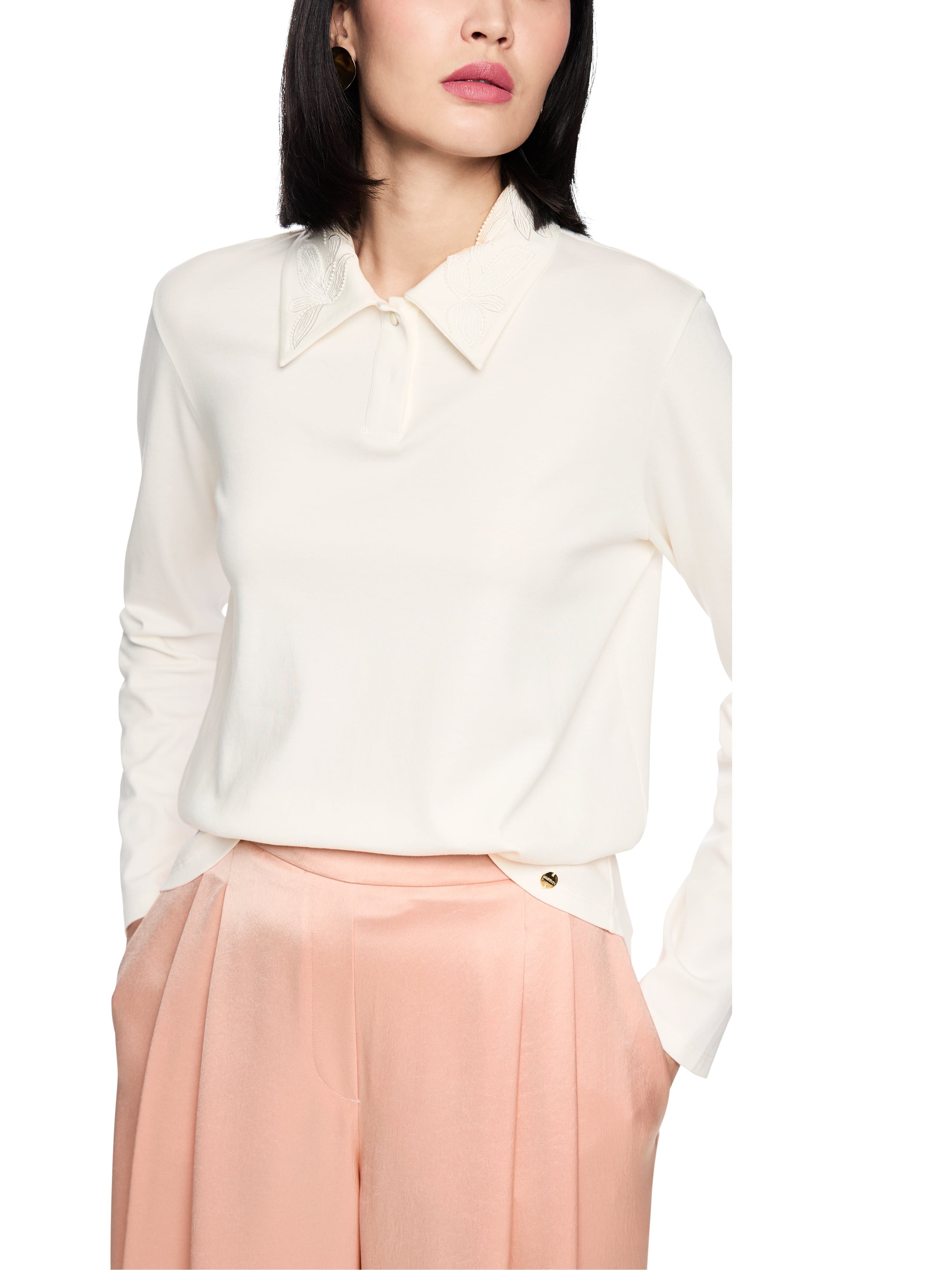 Marc Cain Langarm-Poloshirt Neutral Affinity Premium Damenmode edle Sticker günstig online kaufen