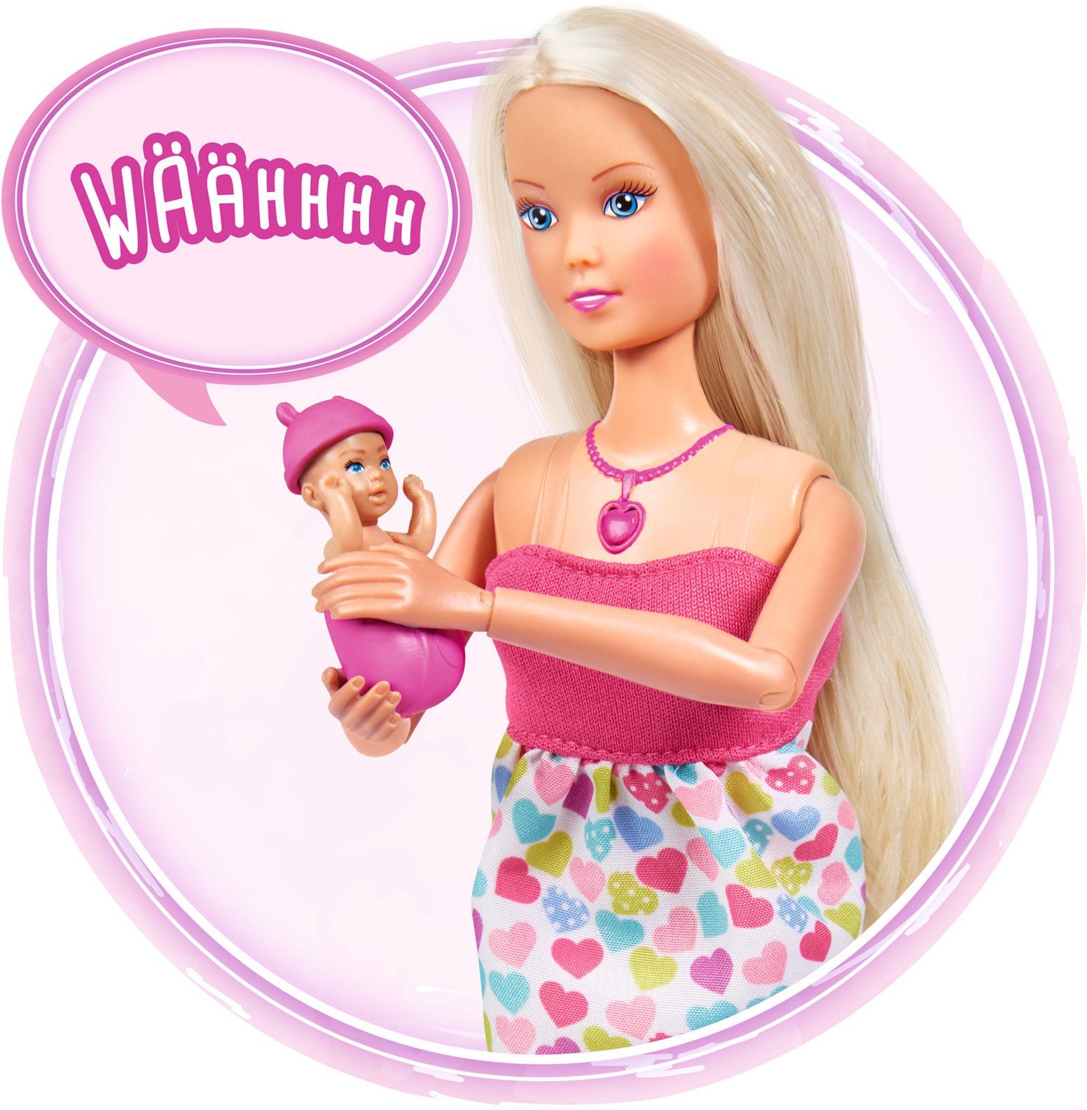 SIMBA Anziehpuppe Steffi Love, Babyglück, mit Soundeffekt und Babyzubehör