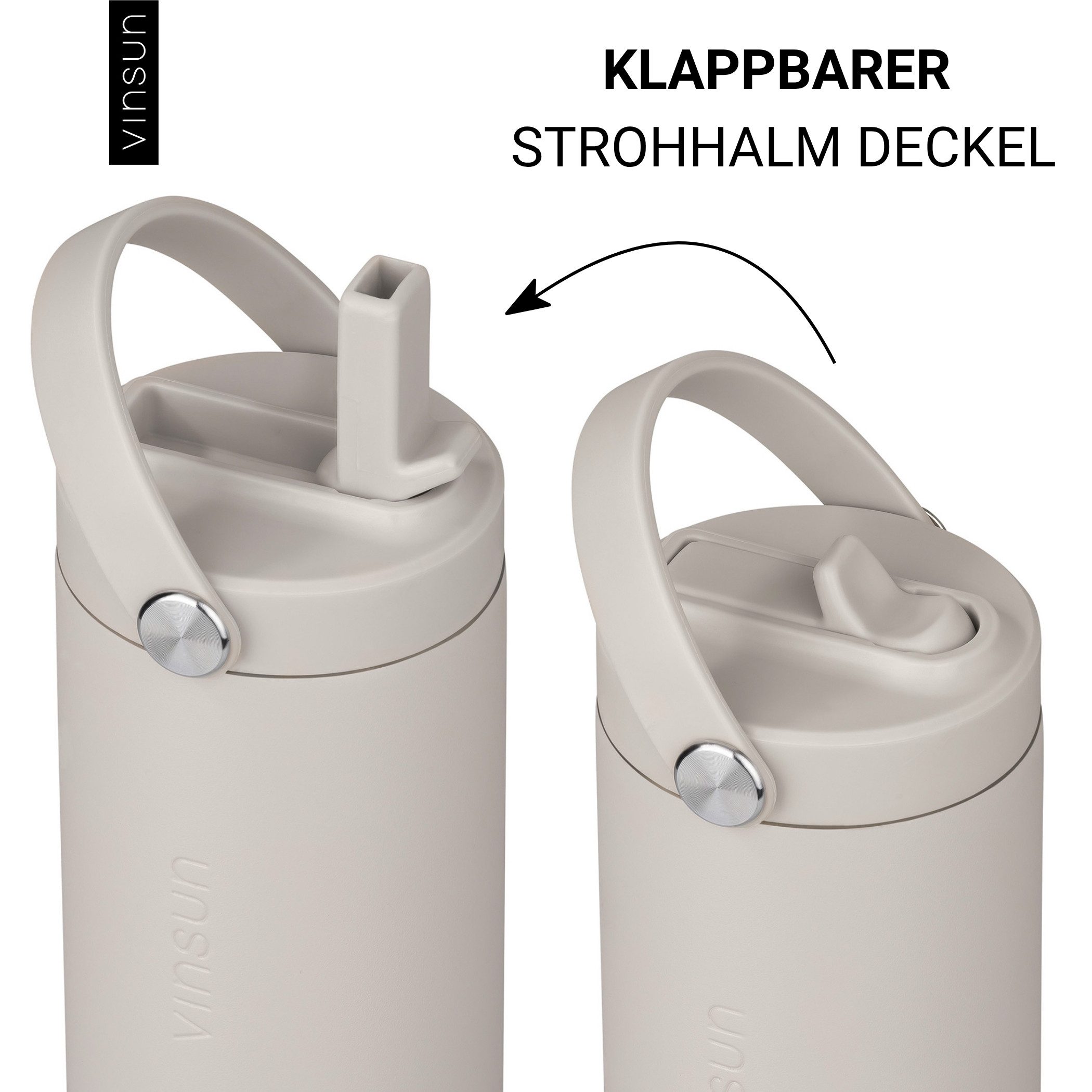 Vinsun Isolierflasche Thermoflasche 750ml mit Strohhalm - Sport Trinkflasche mit Tragegriff, Auslaufsicher, doppelwandig isoliert, geruchs- und geschmacksneutra – Bild 3 von 5