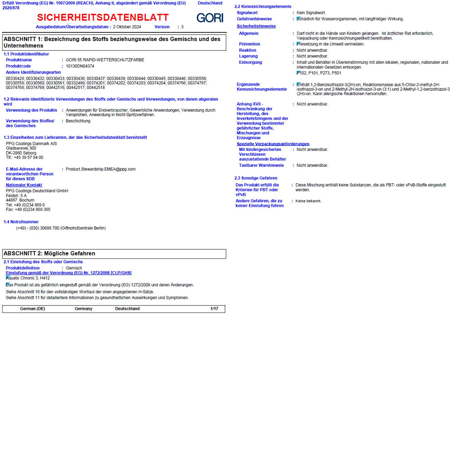 GORI Holzlack 55 Sensitive - 2.5 Ltr (Schneeweiss)