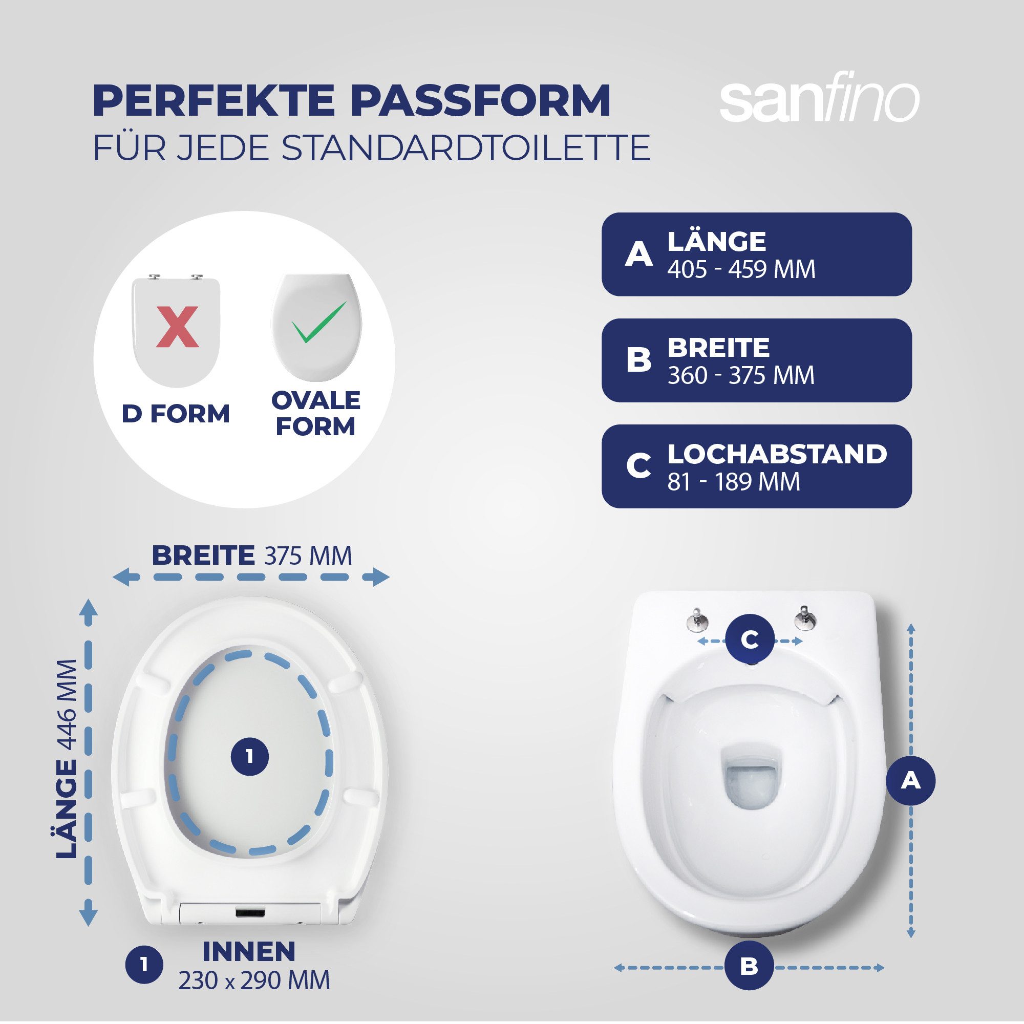 Sanfino WC-Sitz "Curvo" Premium Toilettendeckel mit Absenkautomatik, 5 Jahre Garantie, – TÜV geprüft – Antibakteriell – Kinderleichte Montage