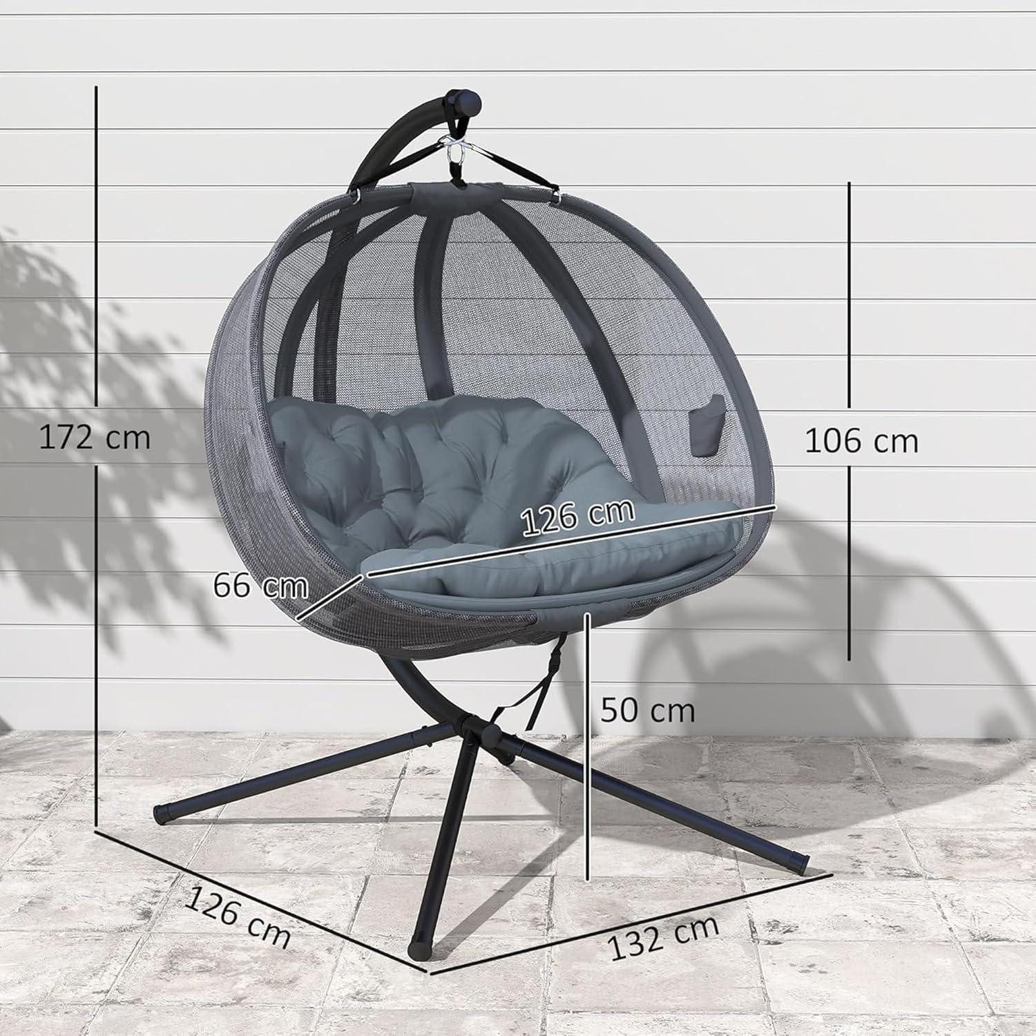 LuxusKollektion Hängesessel Hängesessel Gestell Doppel 2 Personen Textilene Schaukel Grau