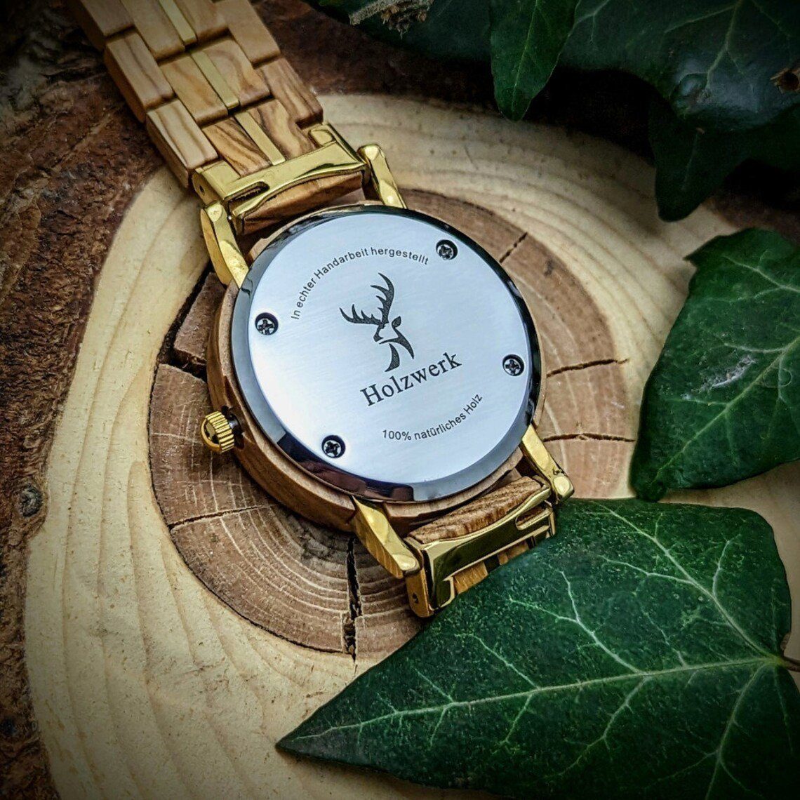 gold ahorn Uhr BUCHLOE in Armband beige, & Damen Quarzuhr grün kleine Holzwerk Holz