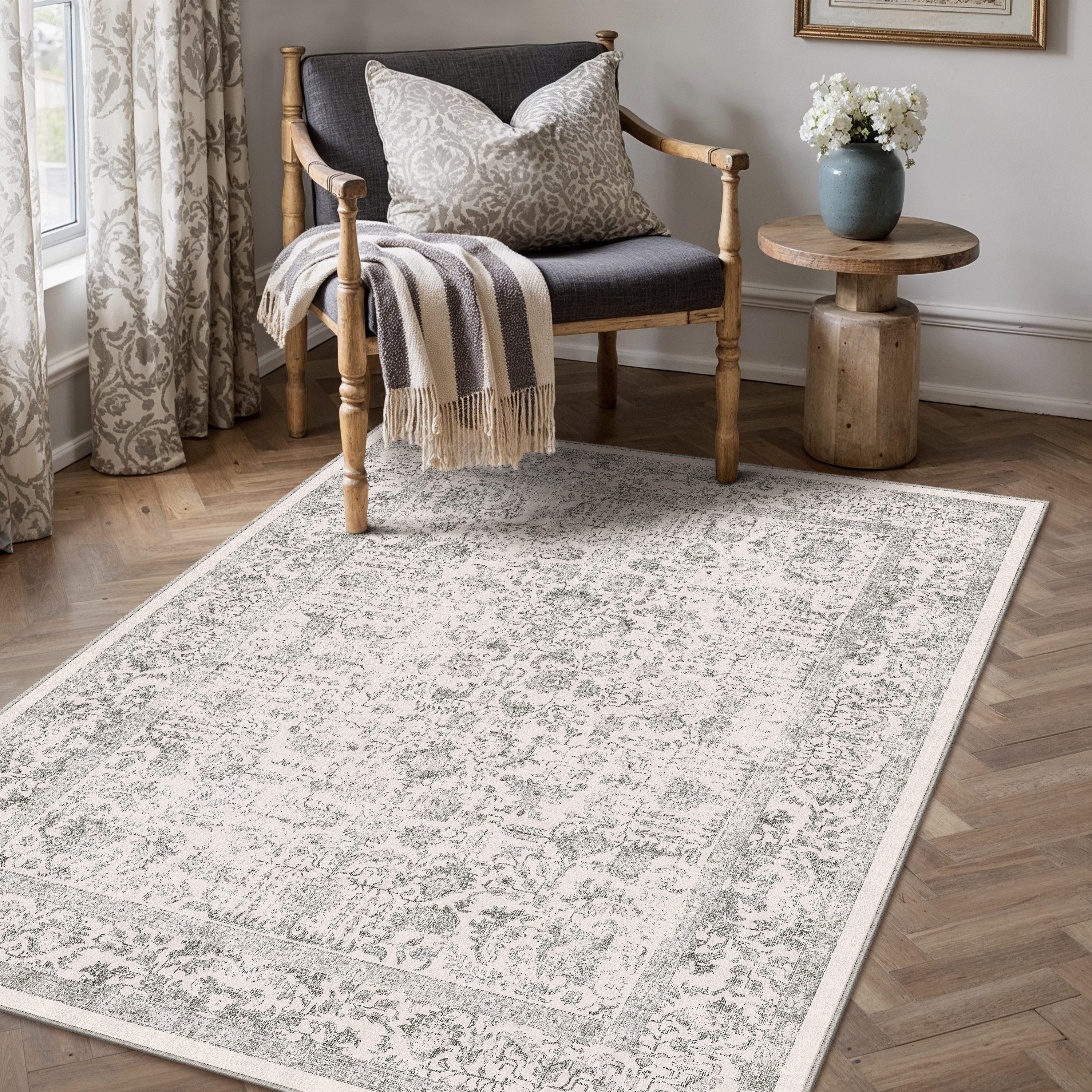 PURECOZY Teppich kurzflor, Wohnzimmerteppich, rutschfester Teppich, Vintage-Stil, rechteckig, Höhe: 6.1 mm, geeignet für verschiedene Innenräume, 180x120cm