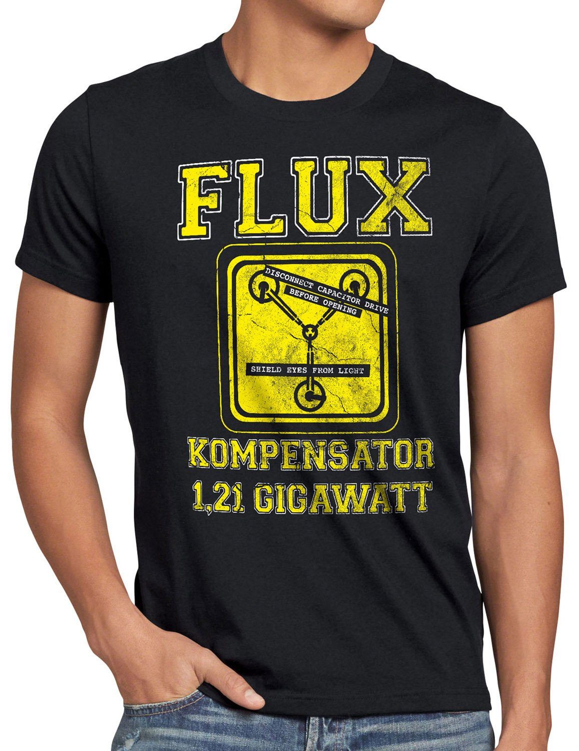 style3 Print-Shirt Herren T-Shirt Flux Kompensator Future Gamer Zukunft Zurück Zeitreise delorean schwarz