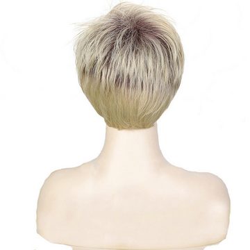 AUKUU Kostüm-Perücke Perücke für Frauen mit kurzen glatten Haaren, flauschigem schrägem Pony maschinell hergestellte Perücke aus
