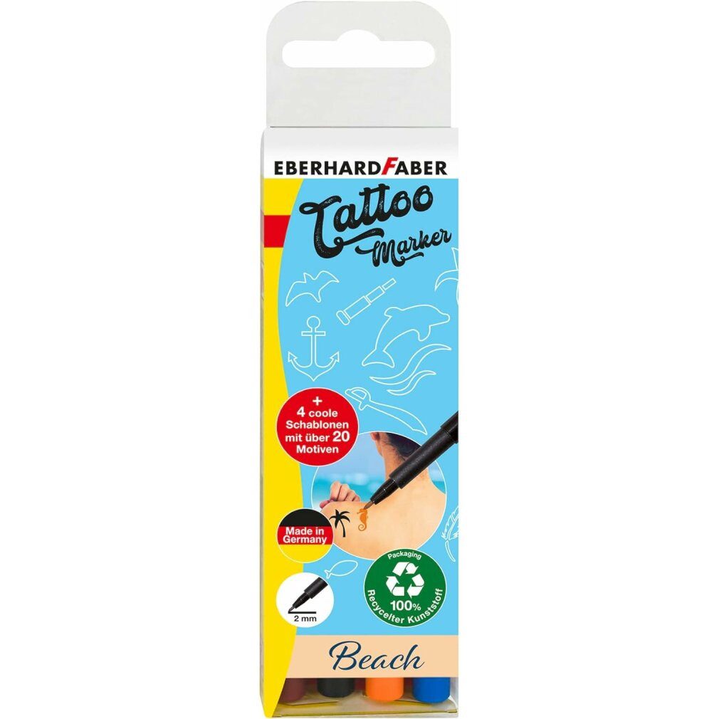 Eberhard Faber Filzstift Tattoo-Marker 4er-Etui Beach mit Schablone dermat. getestet
