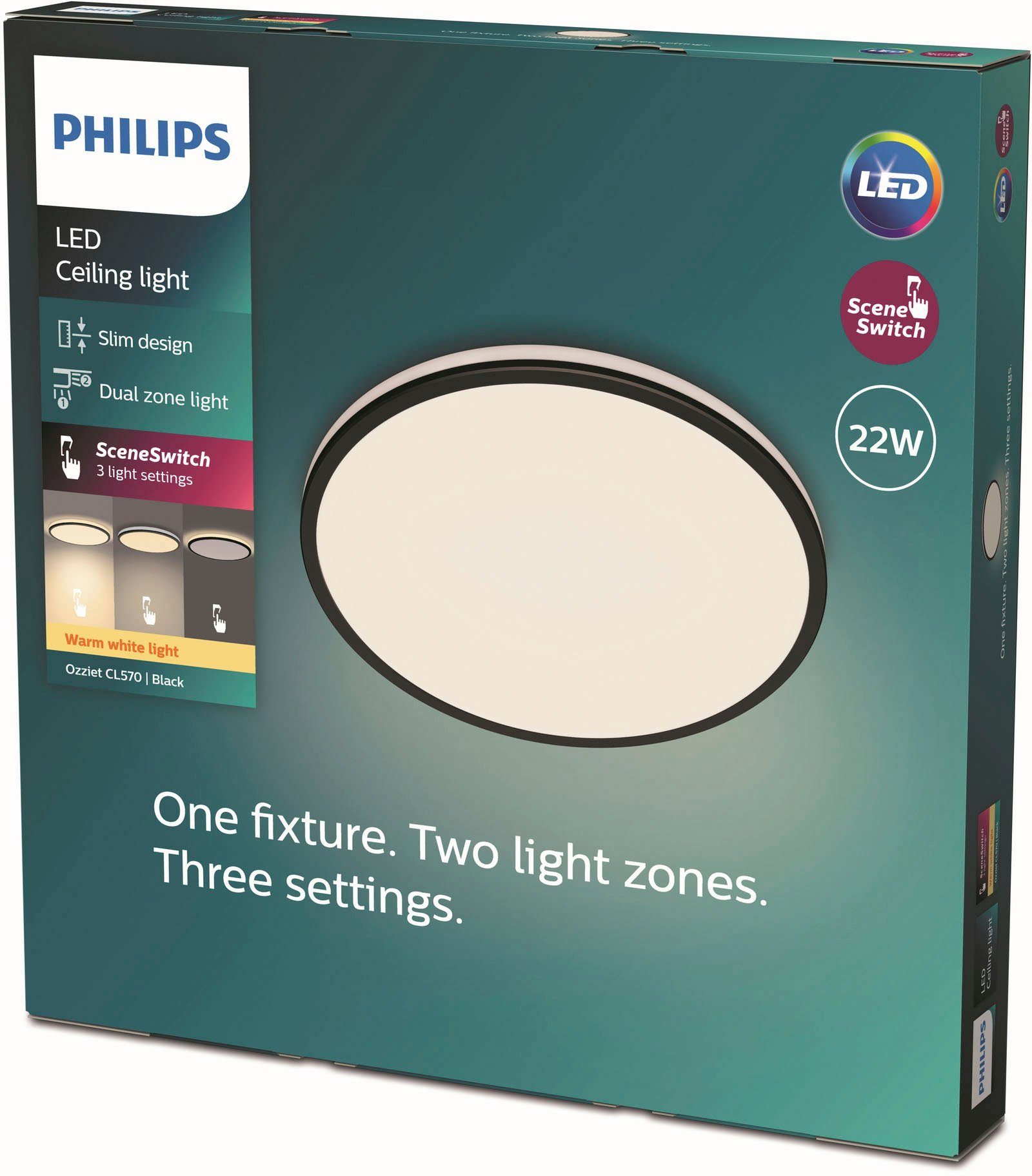 Philips LED Deckenleuchte Ozziet, fest integriert, LED Dimmfunktion, Warmweiß
