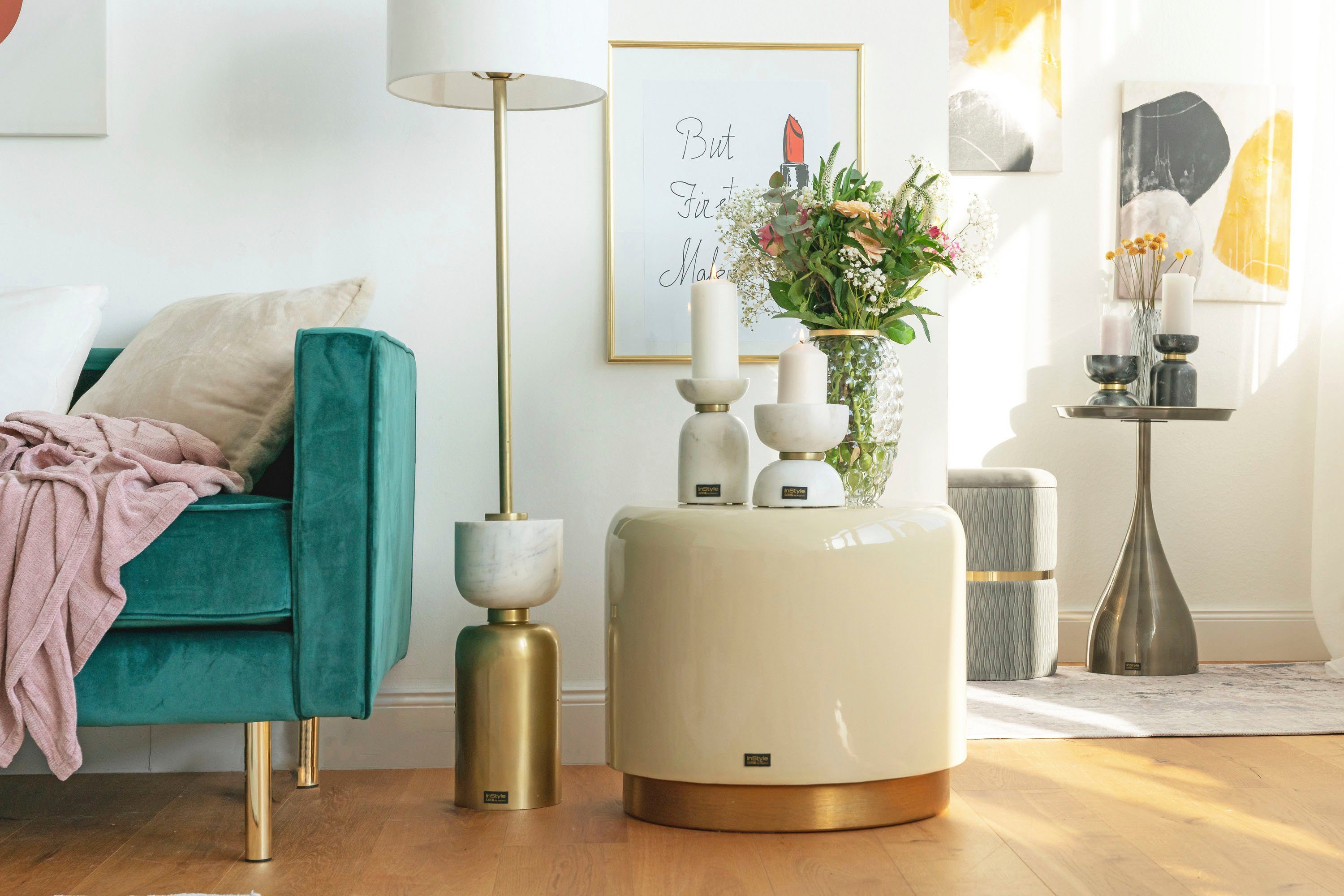 Sitzhocker Hocker Artisse, Edler Touch durch goldenen Sockel