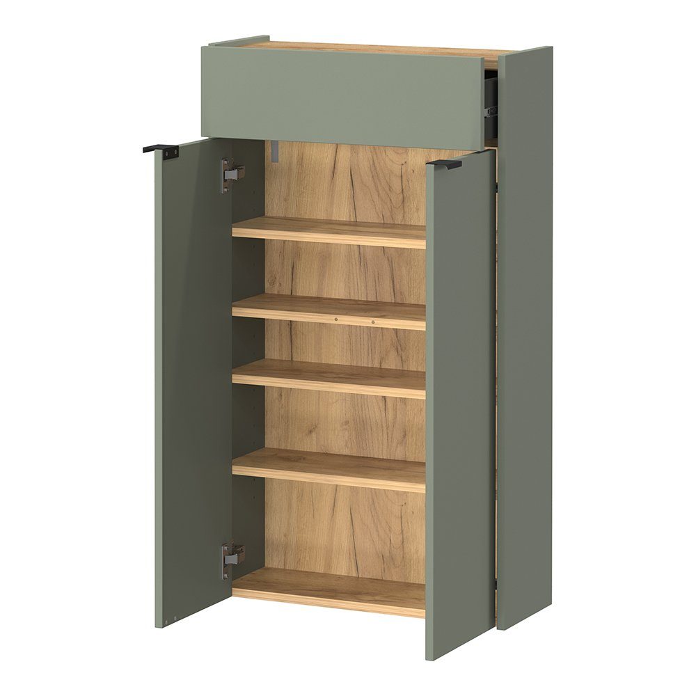 Lomadox Schuhschrank ABERDEEN-01 grün mit Eiche Nb., ideal für schmale Flure, 56/97/22 cm – Bild 3 von 5