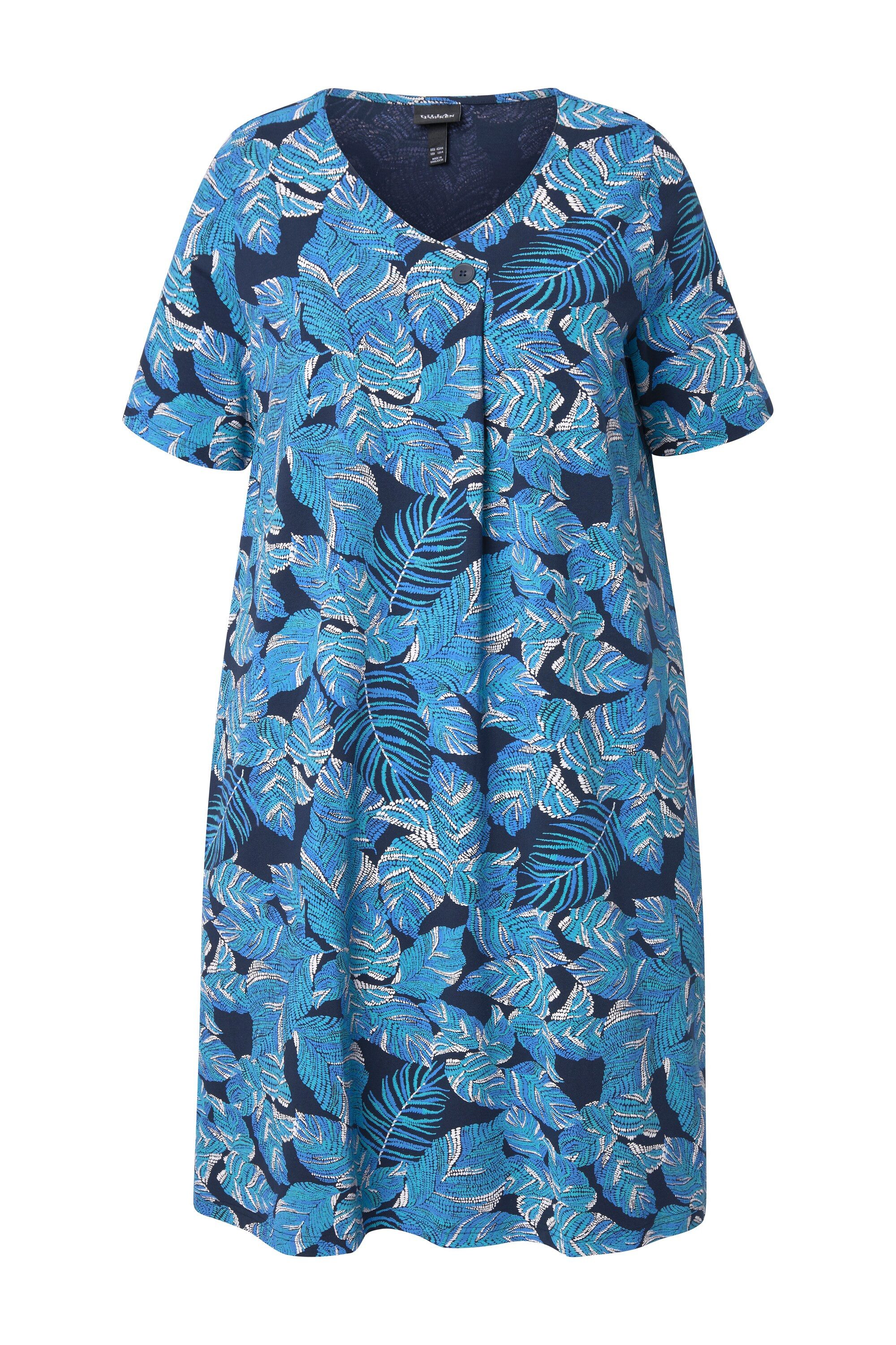 Ulla Popken Jerseykleid Jerseykleid Blätter A-Linie V-Ausschnitt Halabrm günstig online kaufen