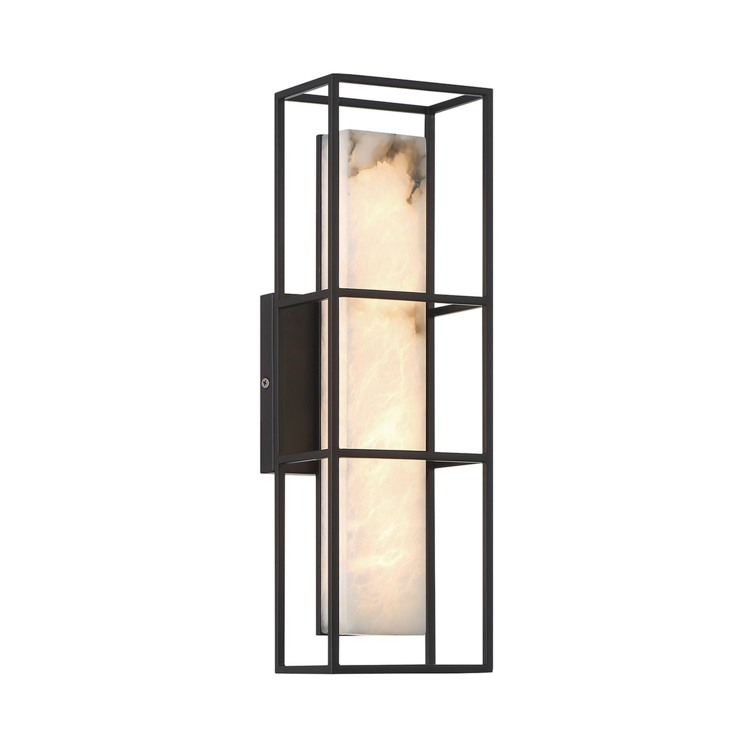 Licht-Erlebnisse Wandleuchte ALARIC, LED, Warmweiß, LED Schwarz Weiß IP44 40.6 cm Metall Alabaster 3000K 800lm Badezimmer