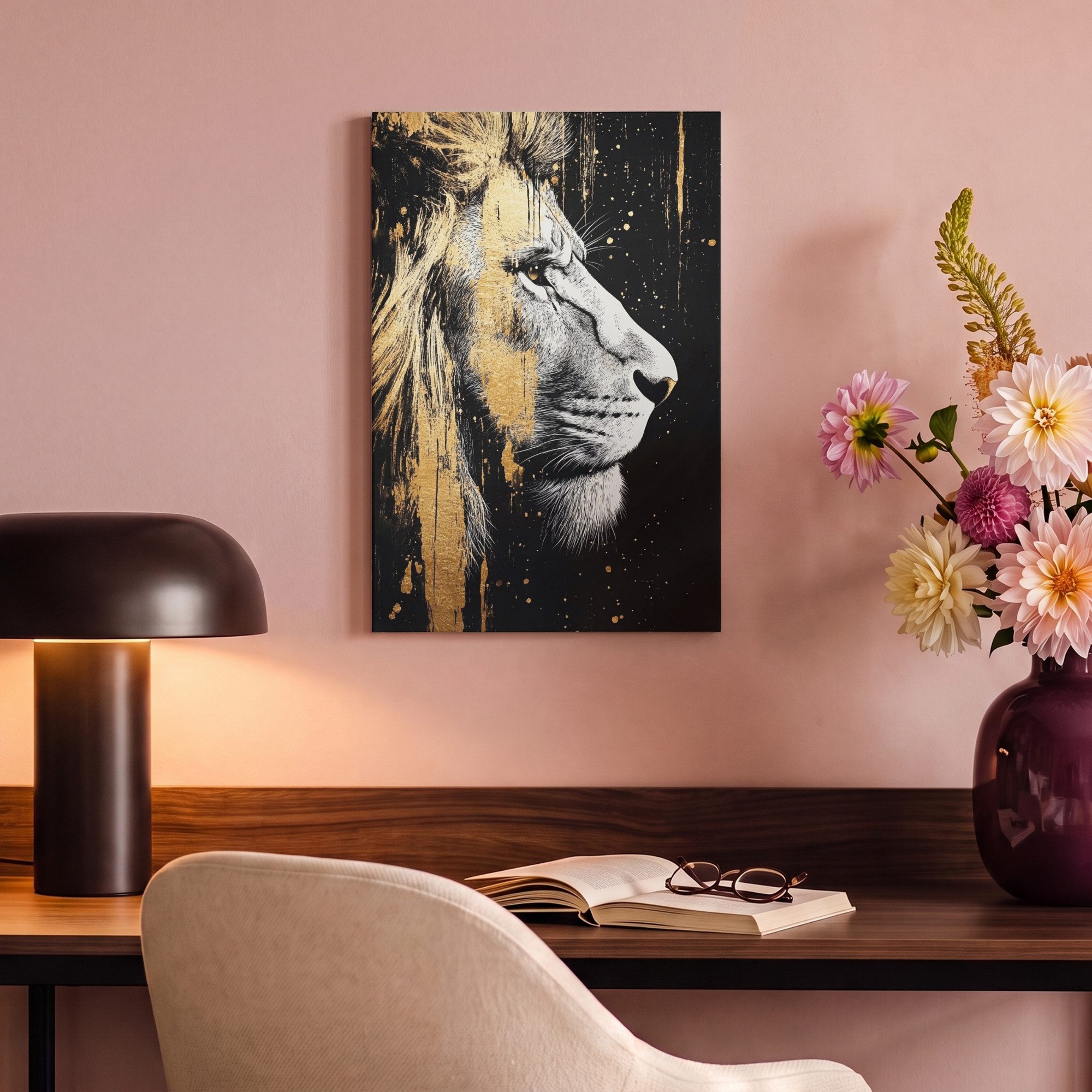OneMillionCanvasses® Leinwandbild Porträt - Löwe - Abstrakt - Gold, Fotodruck (1 St), Wandbild, Deko Schlafzimmer Wohnzimmer Flur 20x20 cm – Bild 4 von 5