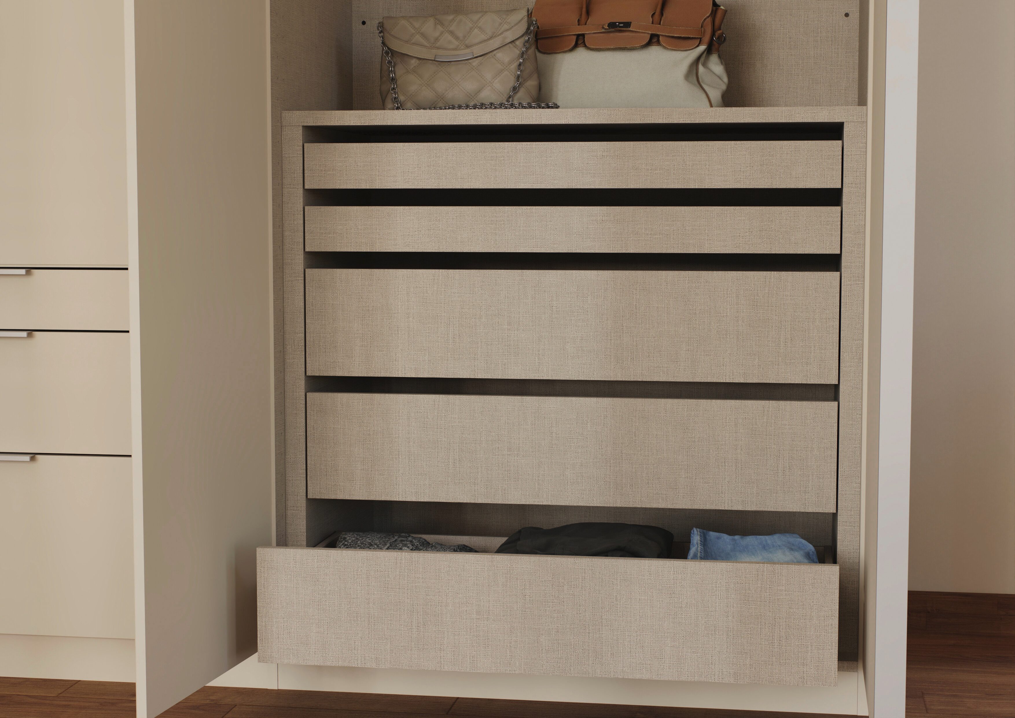 rauch Schubladeneinsatz Zubehör für Rauch-Schränke Garderobe Kleiderschrank Schrank (Inkl. Schubladeninneneinteilung in oberster Schublade), mit 5 Schubladen, Breite 88 cm, Tiefe 45 cm, MADE IN GERMANY