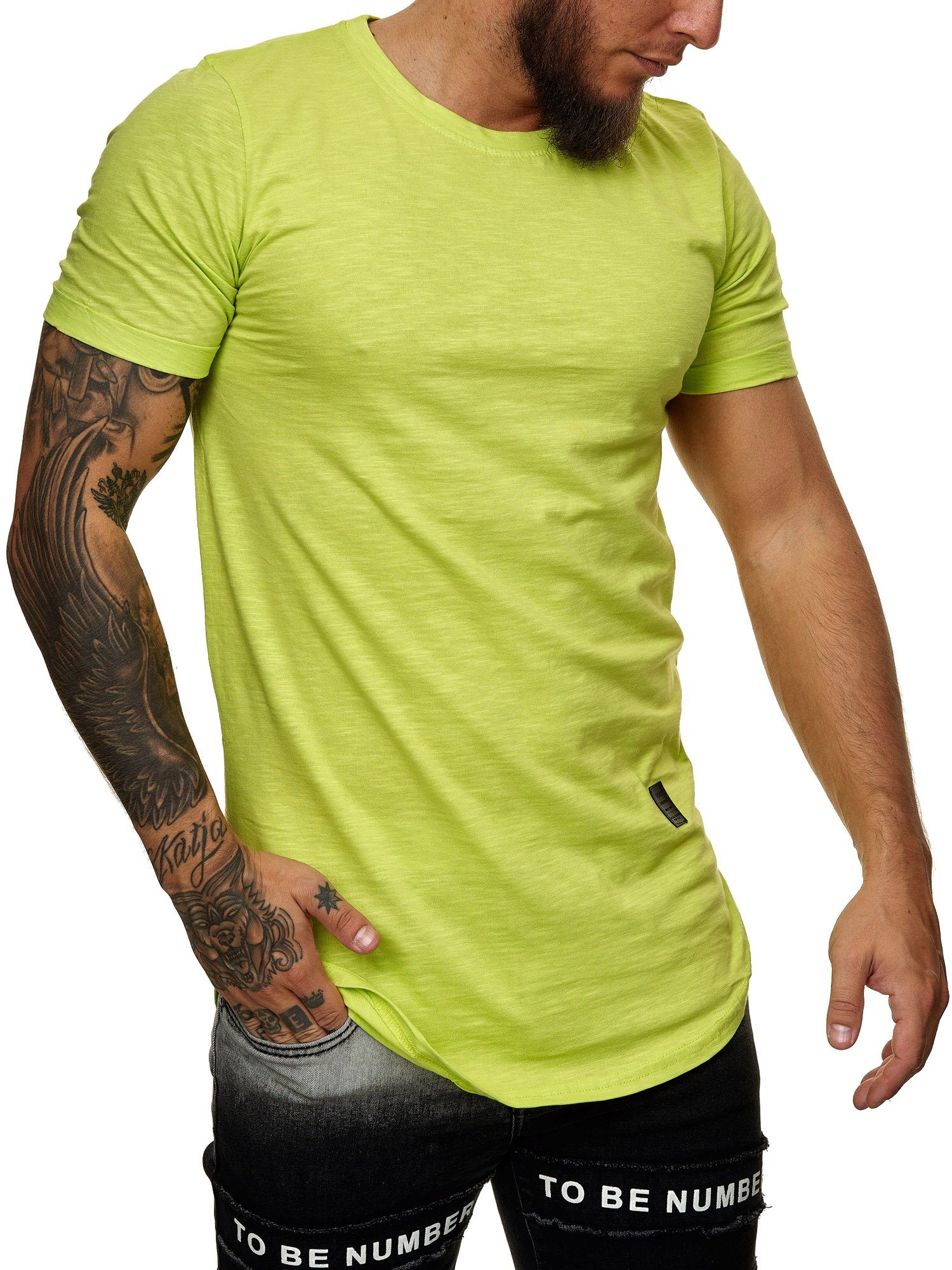OneRedox T-Shirt TS-3659 1-tlg) Polo (Shirt Freizeit Tee, Kurzarmshirt Casual Fitness Limone