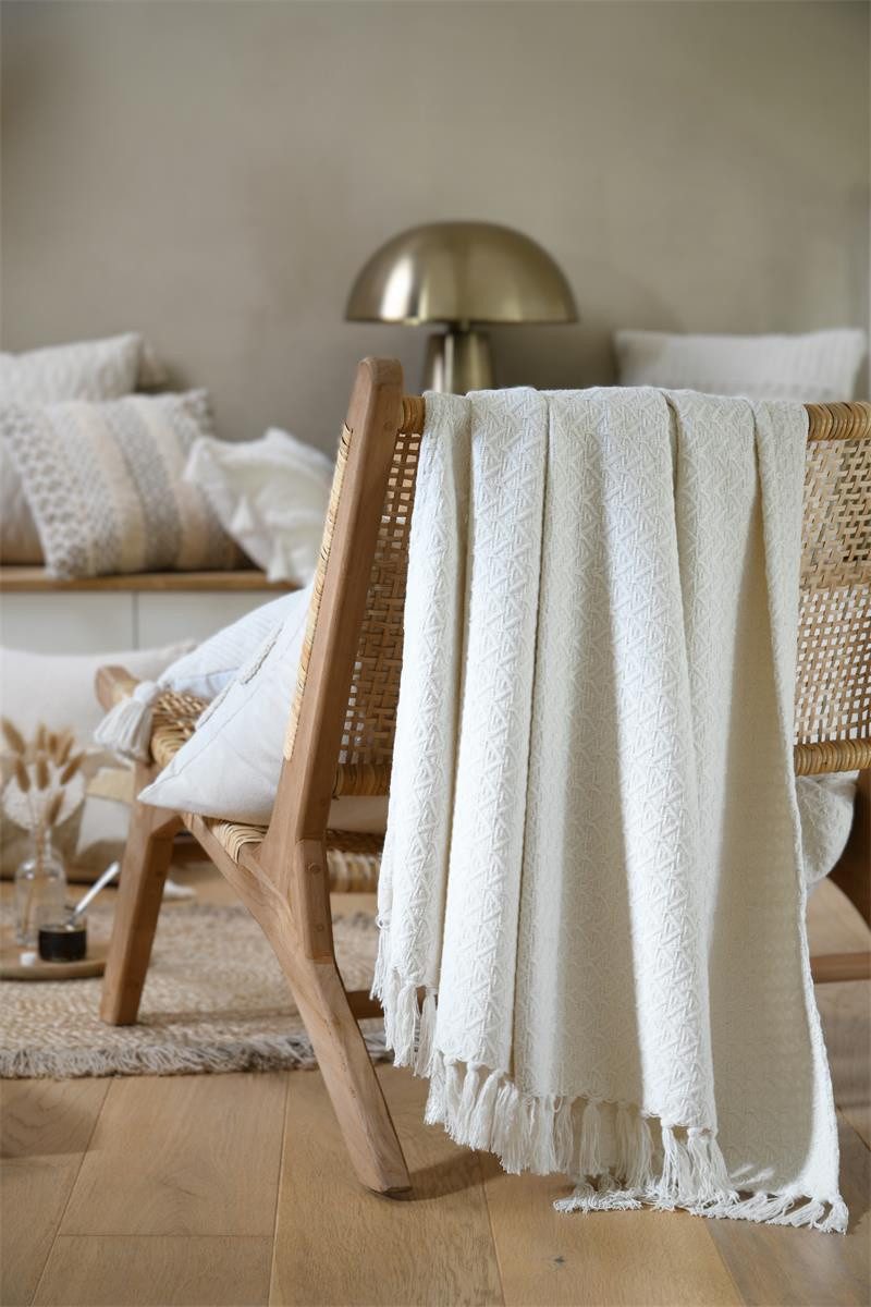 Wohndecke Baumwolldecke mit Fransen, BALMA, 125 x 150 cm, STOF