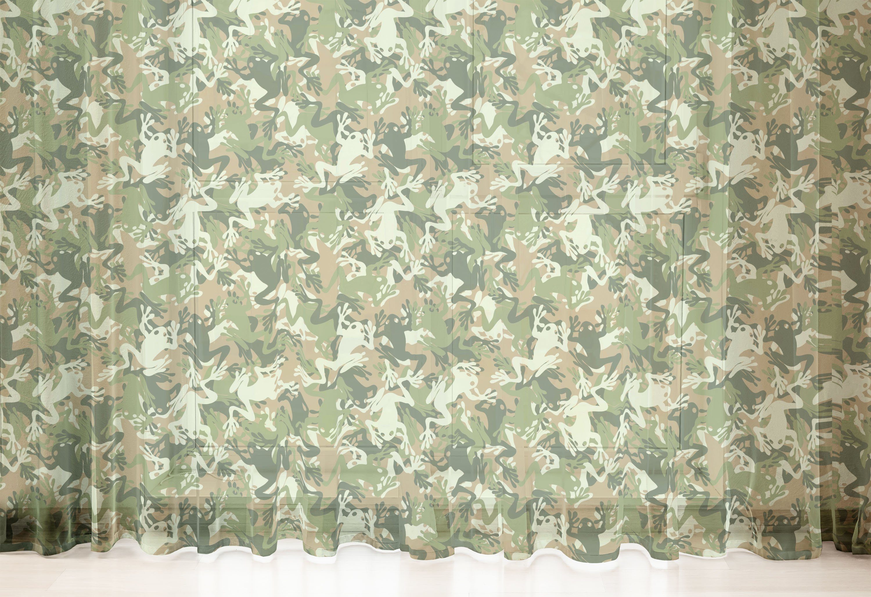 Party 2 Frosch schiere Hochzeit Gardine für Abakuhaus, Schädel-Camouflage-Design Drapierung Panels,