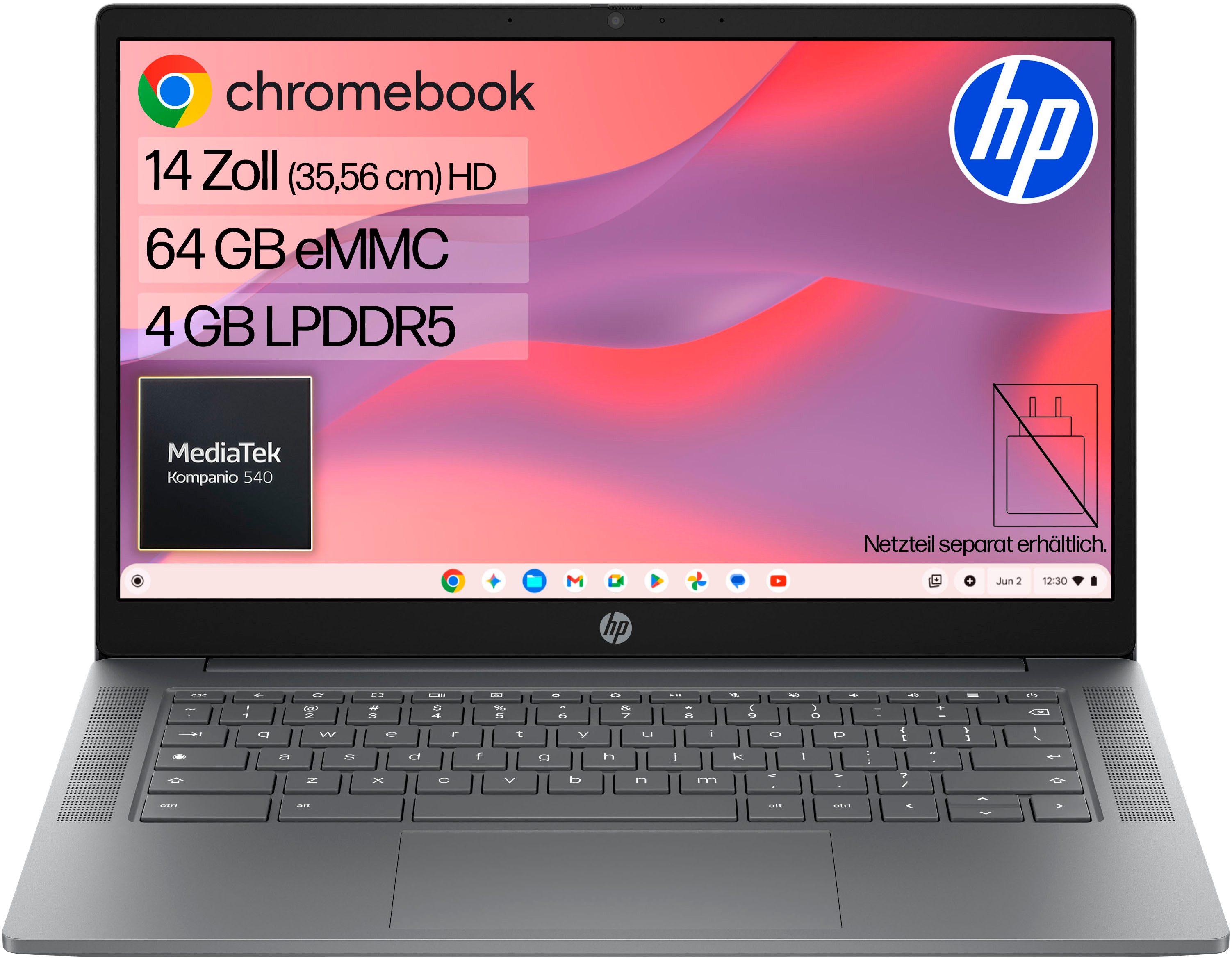 HP 14a-nm0215ngx Chromebook (35,6 cm/14 Zoll, MediaTek Kompanio 540, Mali-G57 MC2, 4 GB, 64 GB SSD)
