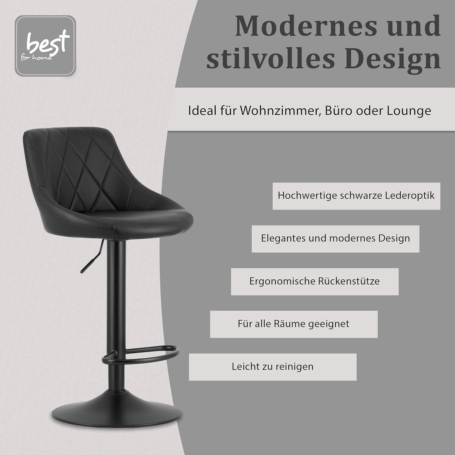 Best for Home Barhocker Barhocker – höhenverstellbar, modern & bequem (Einzelhocker, 1 St., Einzelartikel), Höhenverstellbar durch Gasdruckfeder, ergonomischer Sitz