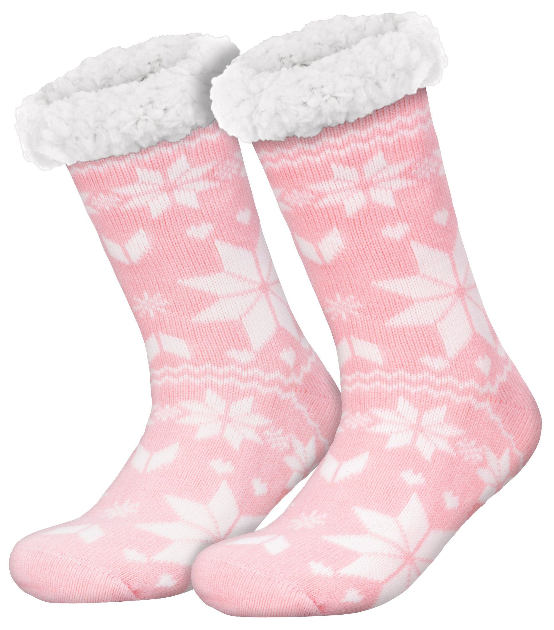 Noppensocken Damen compagno Socken Einheitsgröße Sohle Kuschelsocken Kuschelsocken rosa (1-Paar) Schnee-Sterne Herren Anti Wintersocken Rutsch