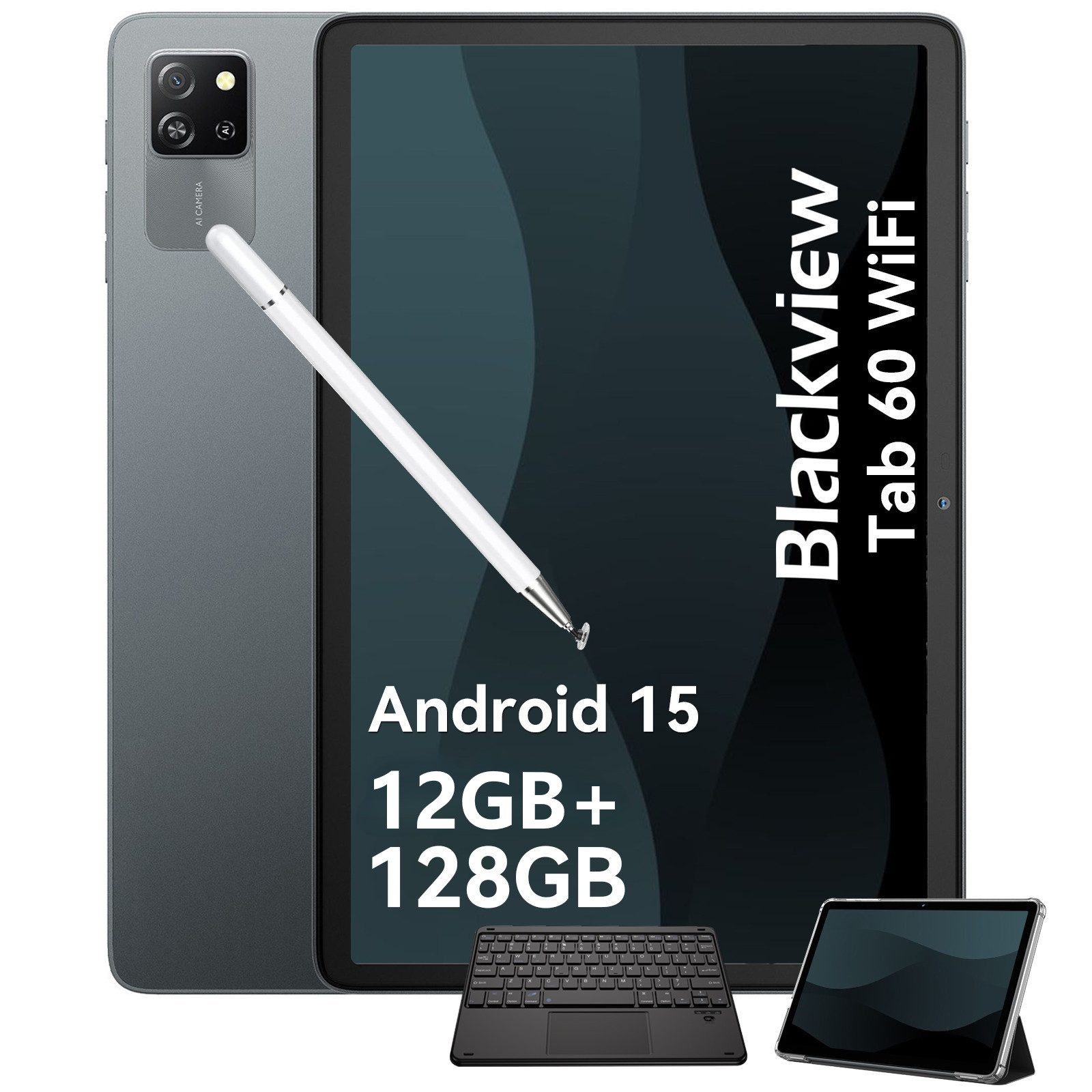 blackview Tab60Wifi Android 15 incl. Stift/Hülle/Tastatur Tablet (10,1", 128 GB, Android 15, HD, PC-Modus, WLAN6, incl. Stift/Hülle/Englische Tastatur)