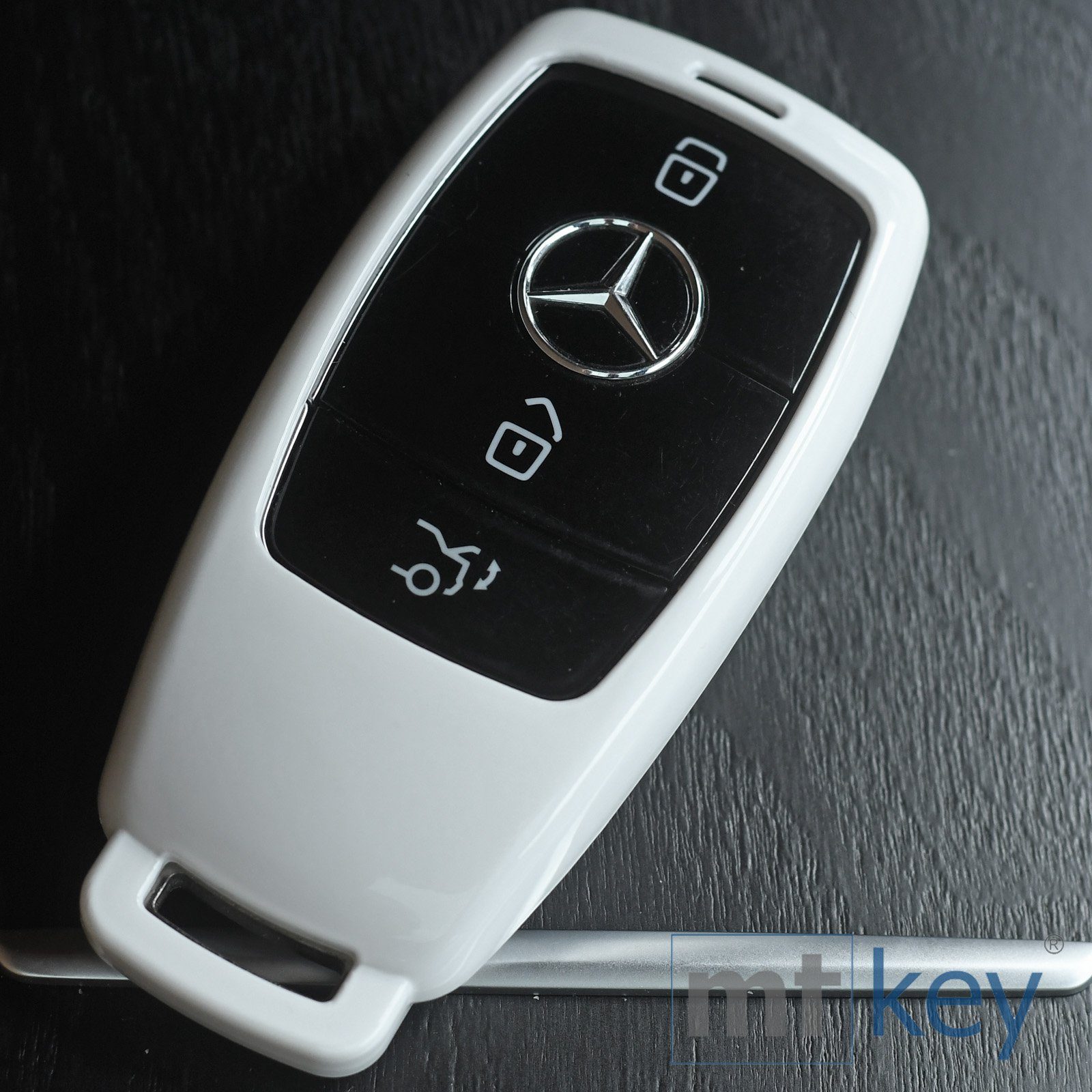 mt-key Schlüsseltasche Autoschlüssel Mercedes KEYLESS Hardcover E-Klasse Weiß, Schutzhülle SMARTKEY C238 Benz für S213 W213