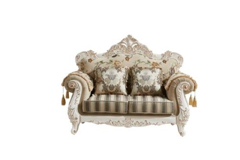 JVmoebel 2-Sitzer Beige Sofa 2 Sitzer Luxus Wohnzimmer Klassische Couch, Holzschnitzerei