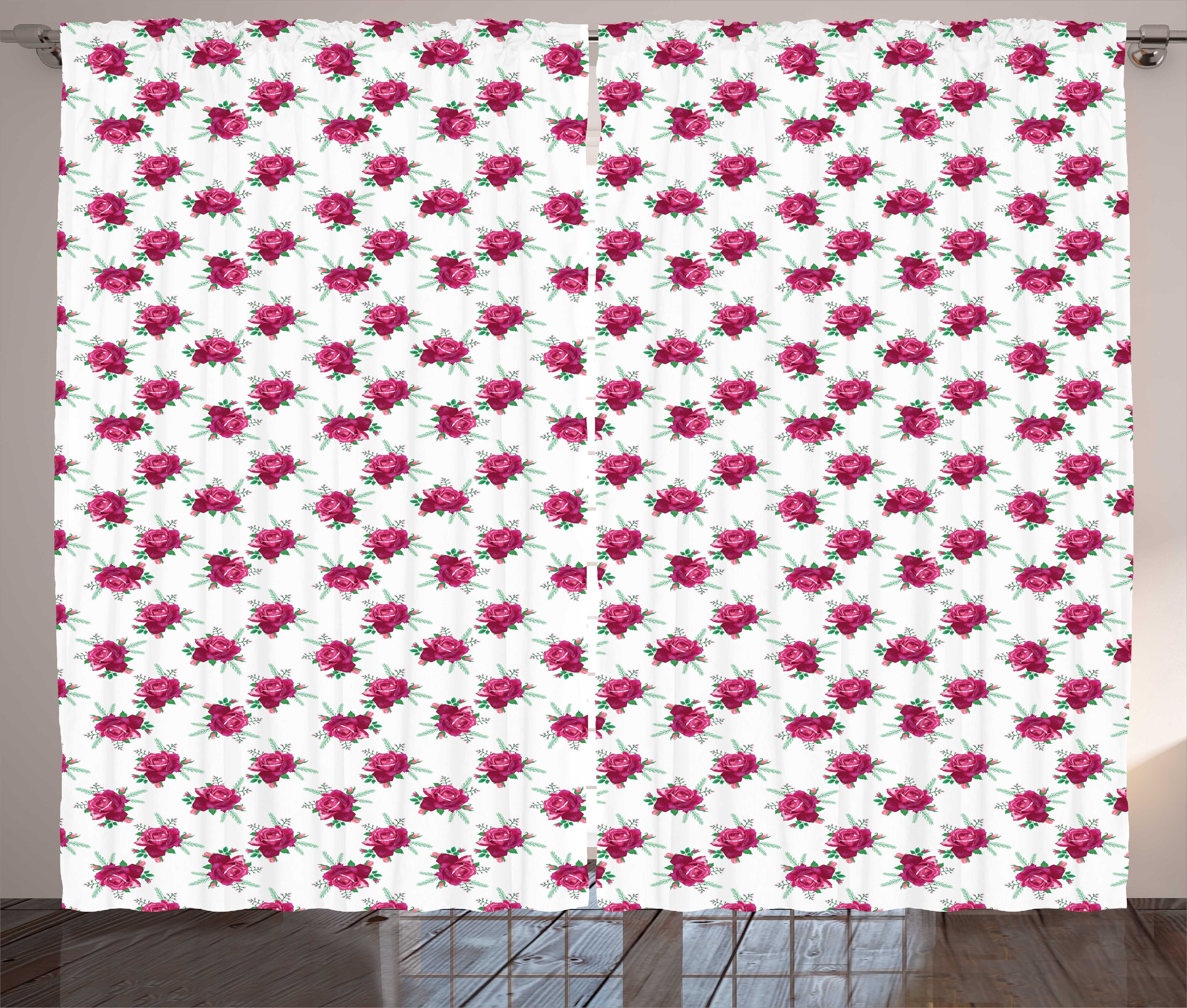 Gardine Schlafzimmer Kräuselband Vorhang mit und Schlaufen und Abakuhaus, Romantisch Knospen Haken, Blooming Rose