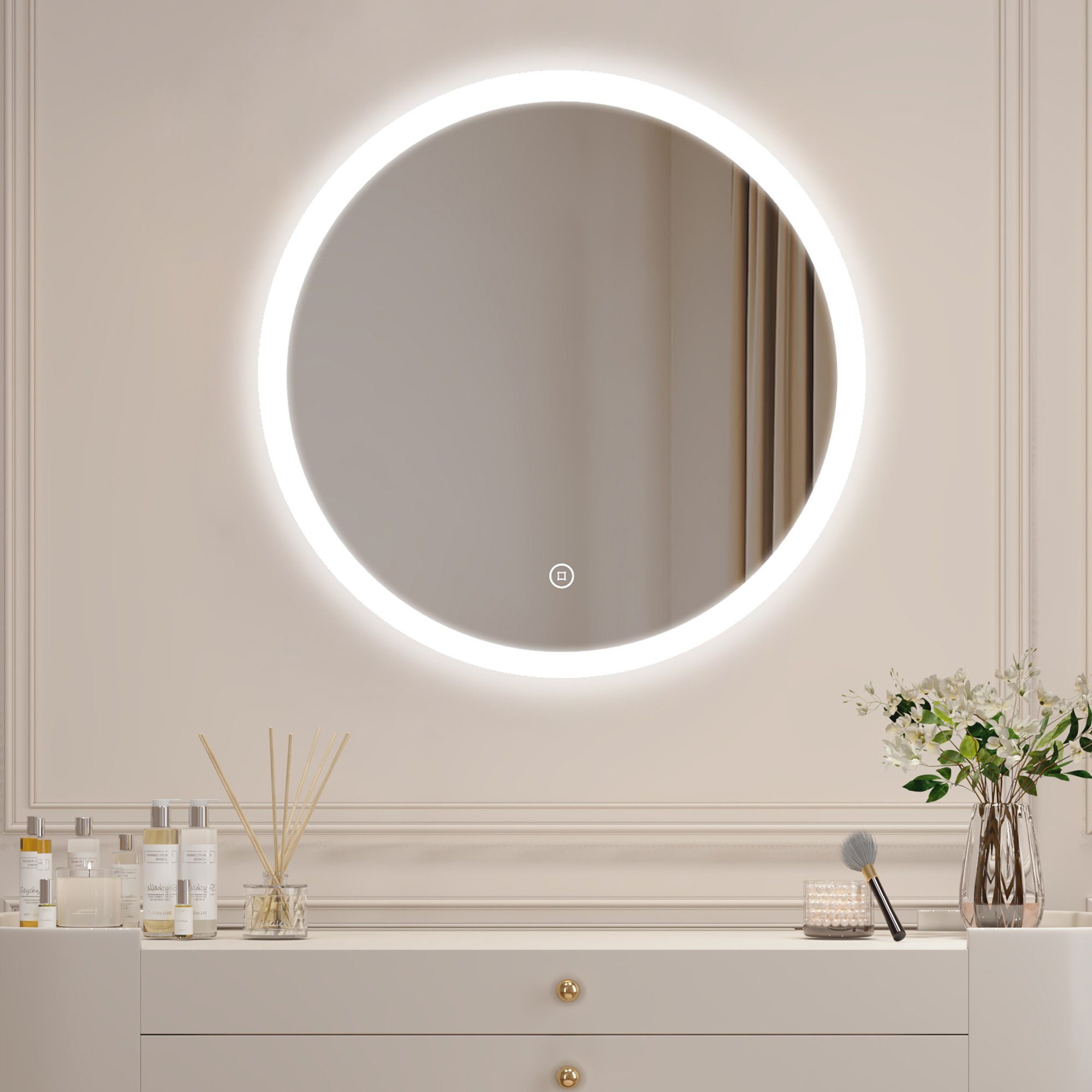 Schminkspiegel Kosmetikspiegel Rund mit LED beleuchtung 60cm Wandmontage