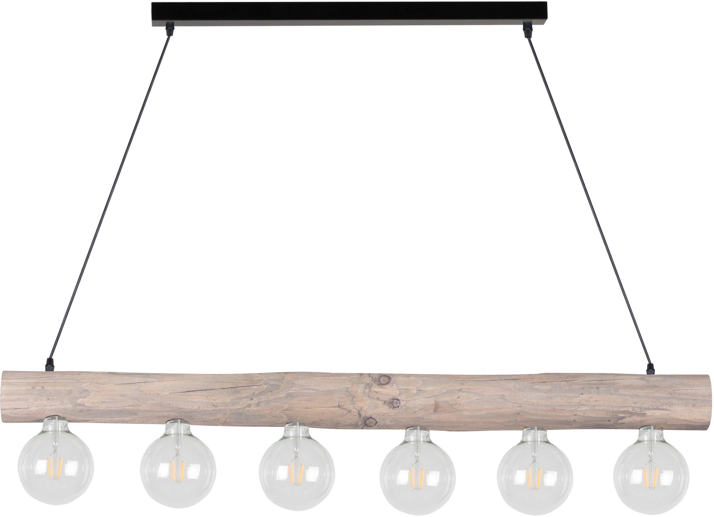 Leuchtmittel massivem wechselbar, Holz Light SPOT grau aus Pendelleuchte gebeizt TRABO Holzbalken Hängeleuchte, Kiefernholz, SIMPLE,