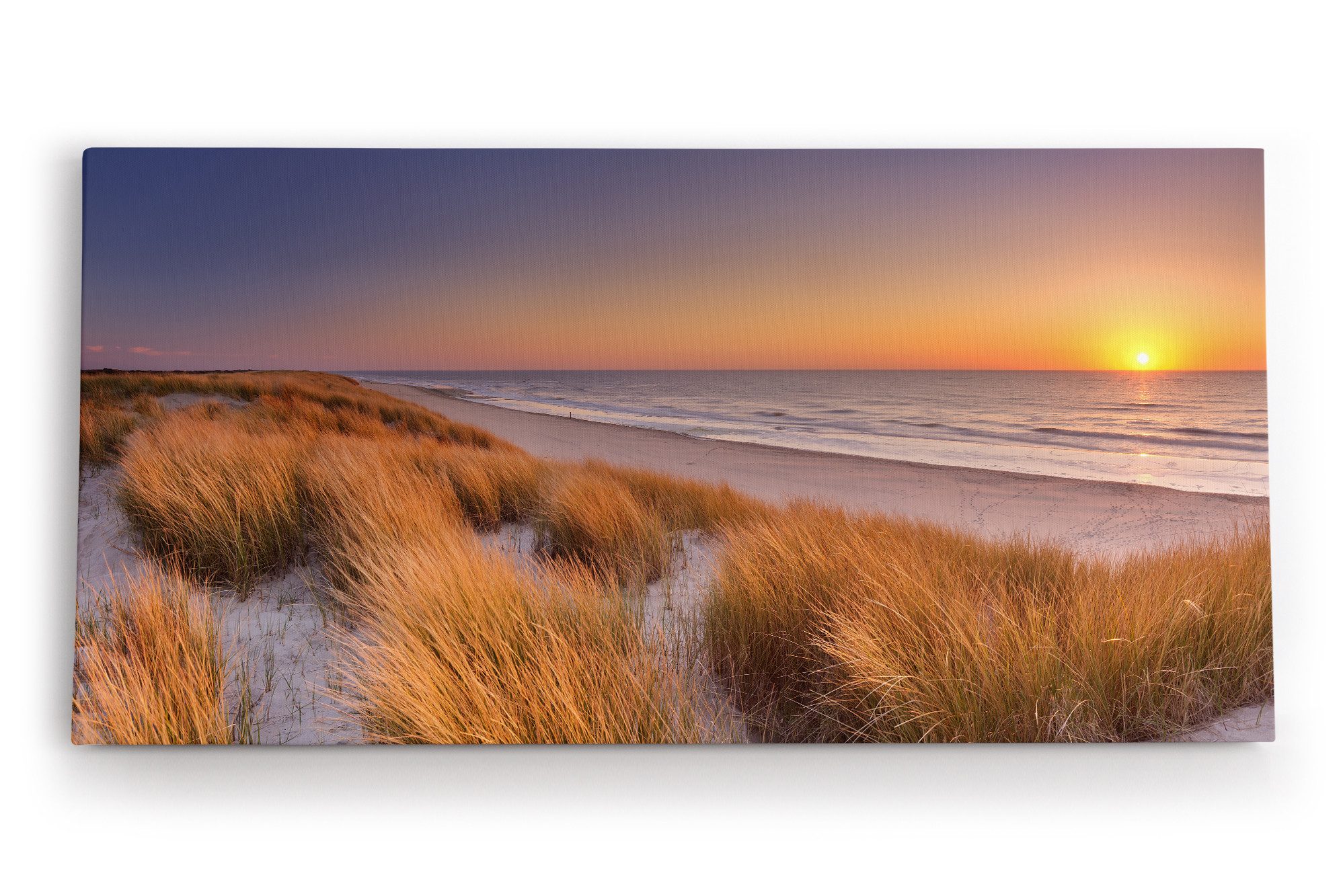 Leinwandbild Ostsee Horizont Sandstrand Strand Meer roter Himmel