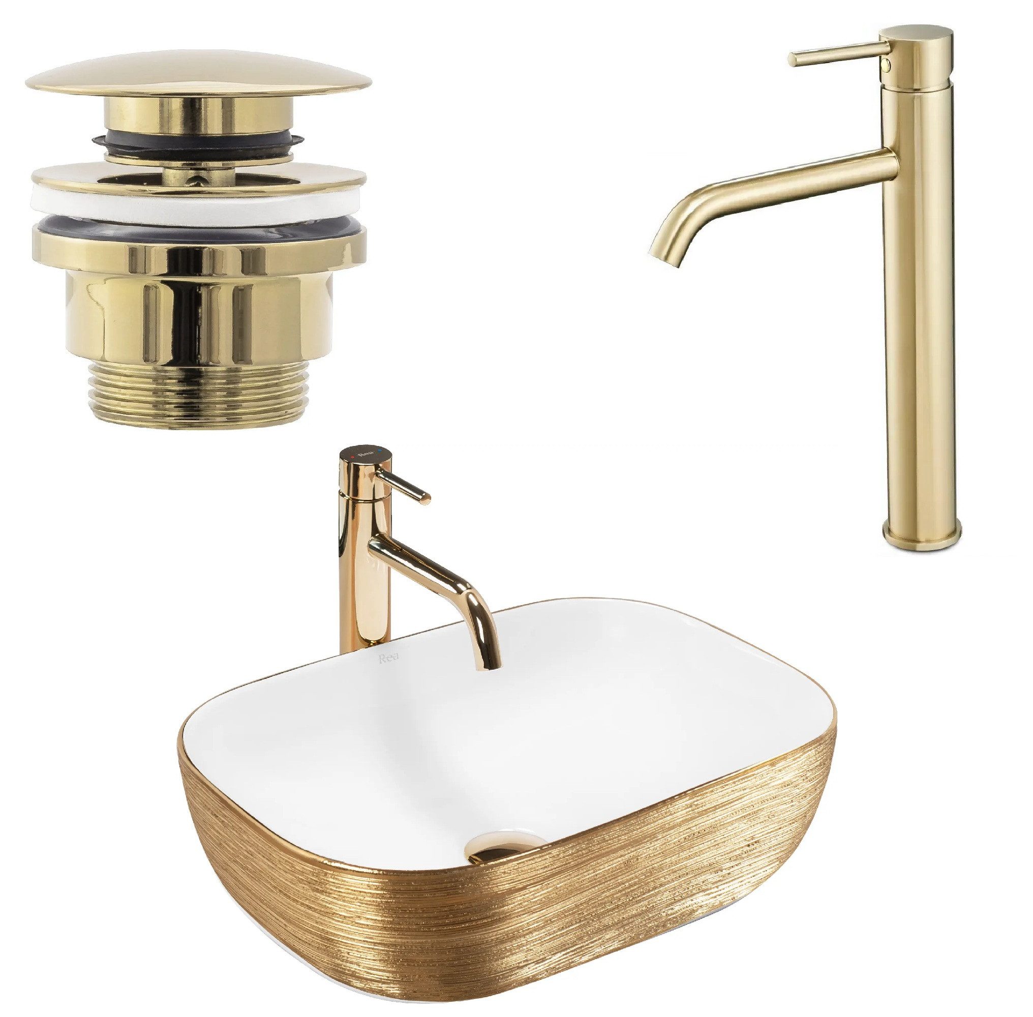wohnwerk.idee Aufsatzwaschbecken Designer Waschbecken mit gebürstetem Gold,Rechteckig, Struktur-Design