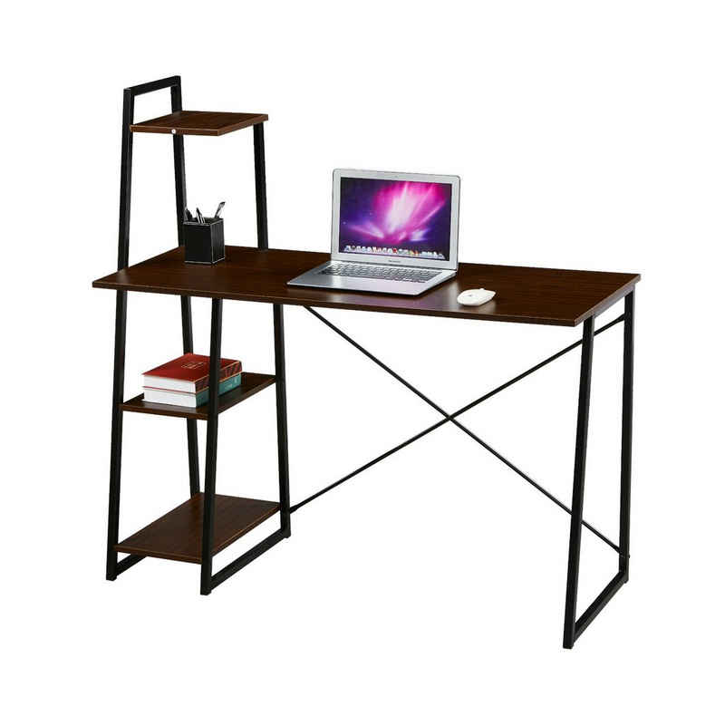 SVITA Schreibtisch »COMBO1« (1-St), Nussbaum-Optik, Computertisch, Bürotisch, Arbeitstisch, viele Ablageflächen, Metallgestell, Dunkelbraun
