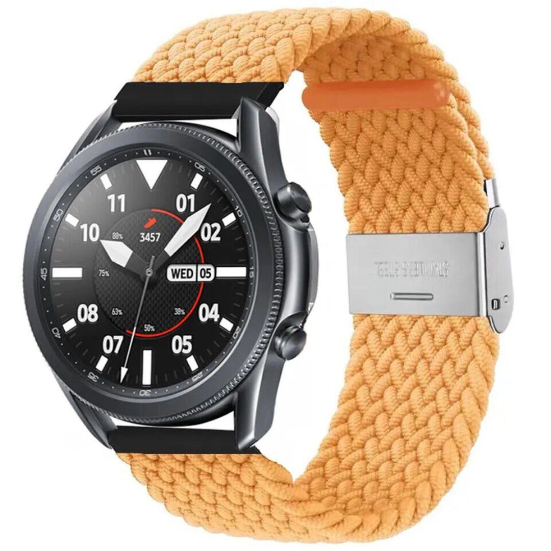 SmartUP Uhrenarmband Geflochtenes Armband für Samsung Galaxy Watch 4 5 6 Pro Gear Classic, Uhrenarmband mit verstellbaren Magnetverschluss #8 Orange