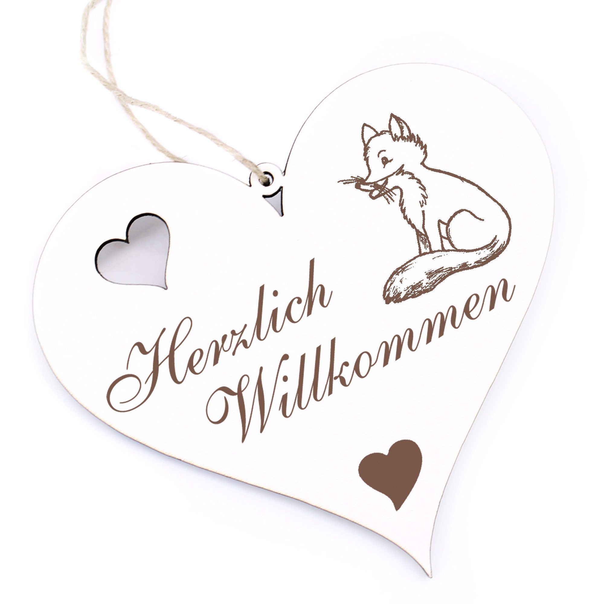 Dekolando Hängedekoration Herzlich Willkommen - sitzender Fuchs - 13x12cm | Dekohänger
