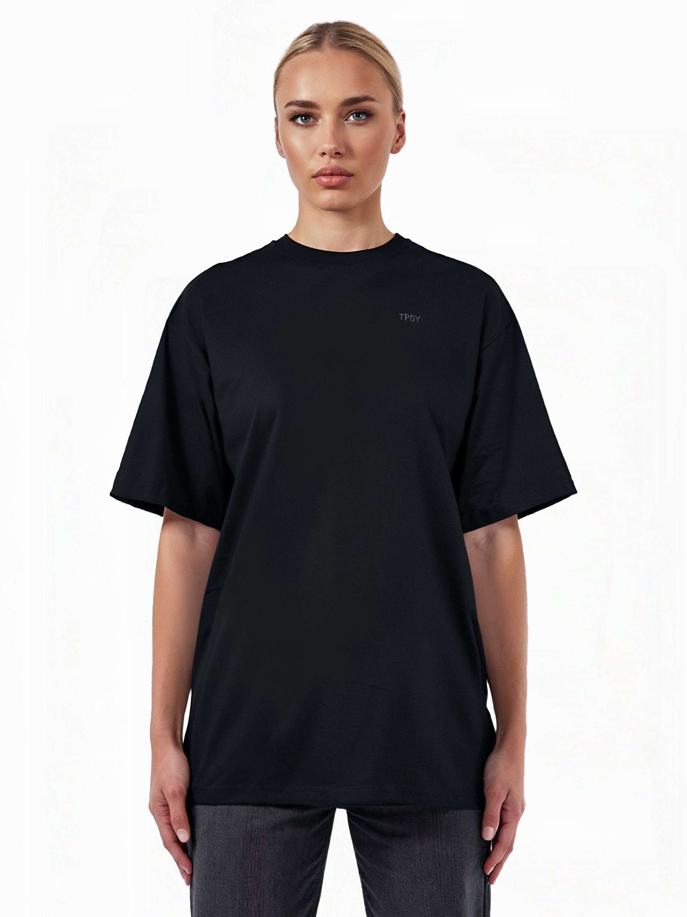 trueprodigy Oversize-Shirt Haram F Logostickerei Rundhals dicker Stoff